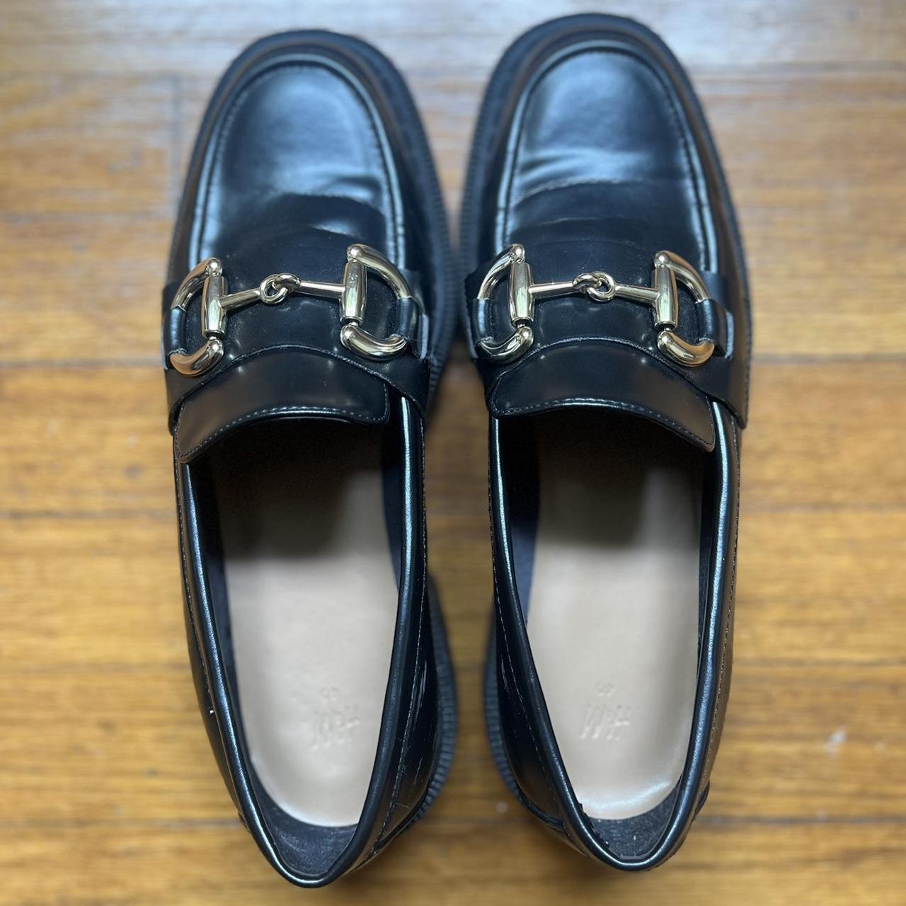 H&M Women's Black and Gold Loafers | Depop