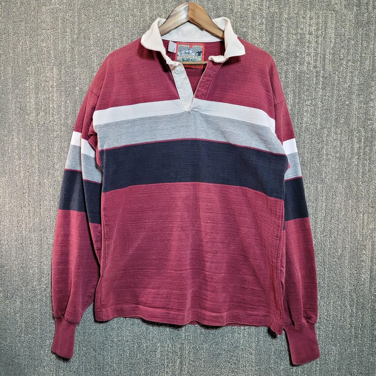 Vintage 80s colorblock rugby shirt Maroon, black,... - Depop