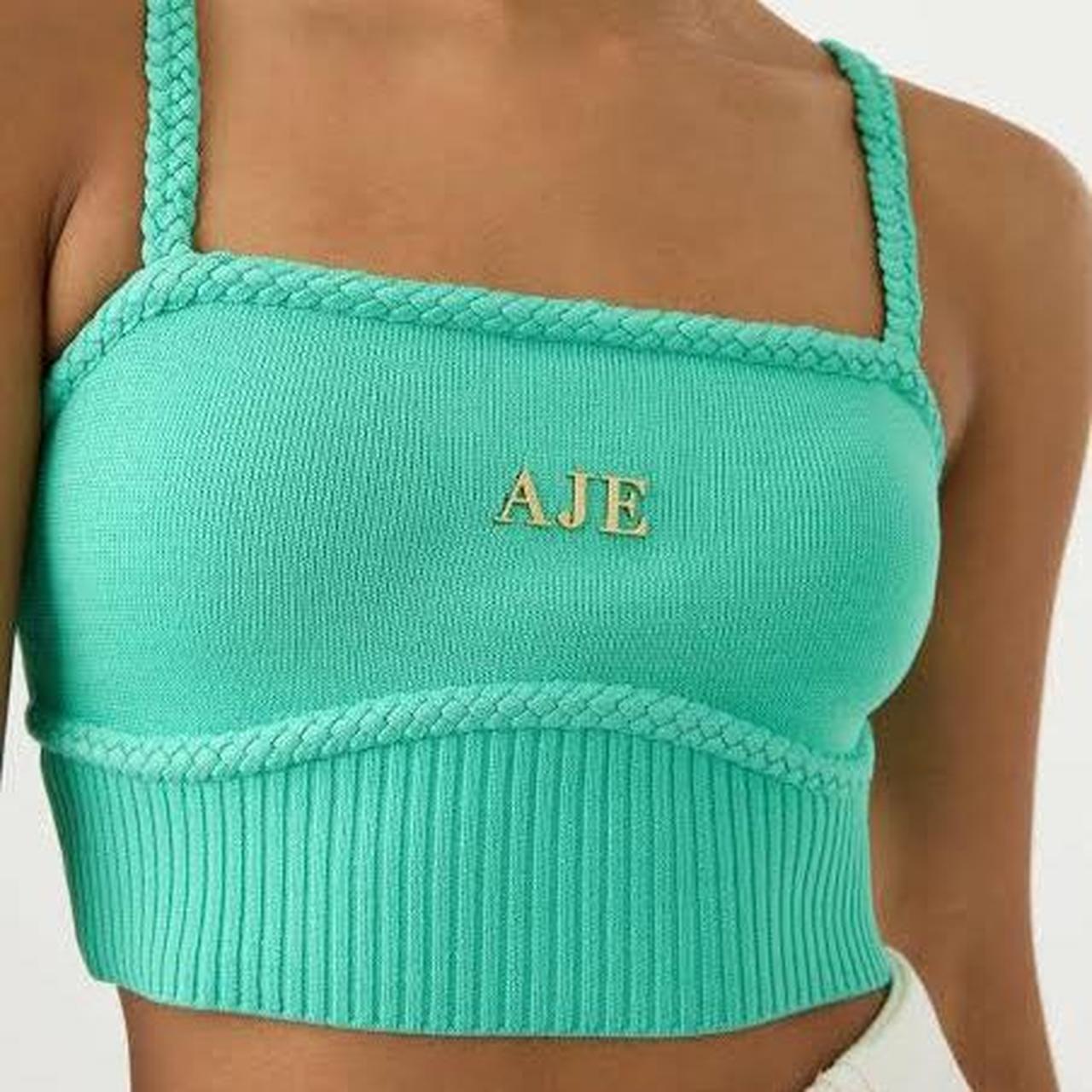 AJE ream braided crop green Worn once size XS Sold... - Depop