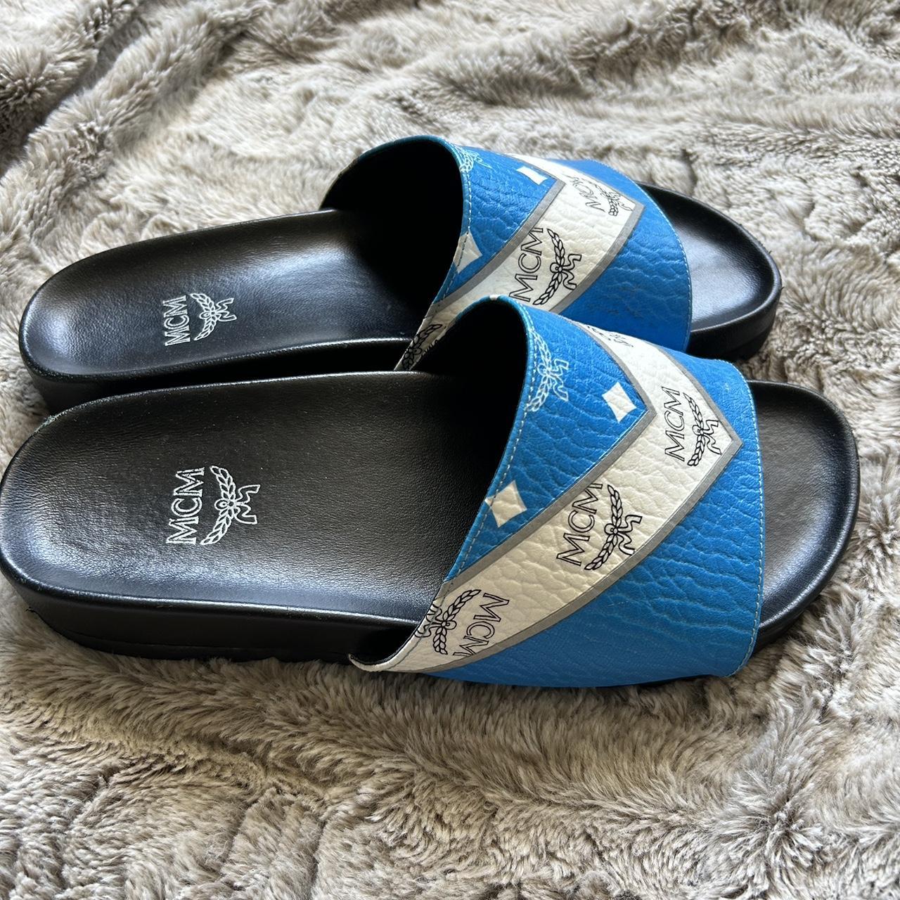 Mcm slides blue hot sale