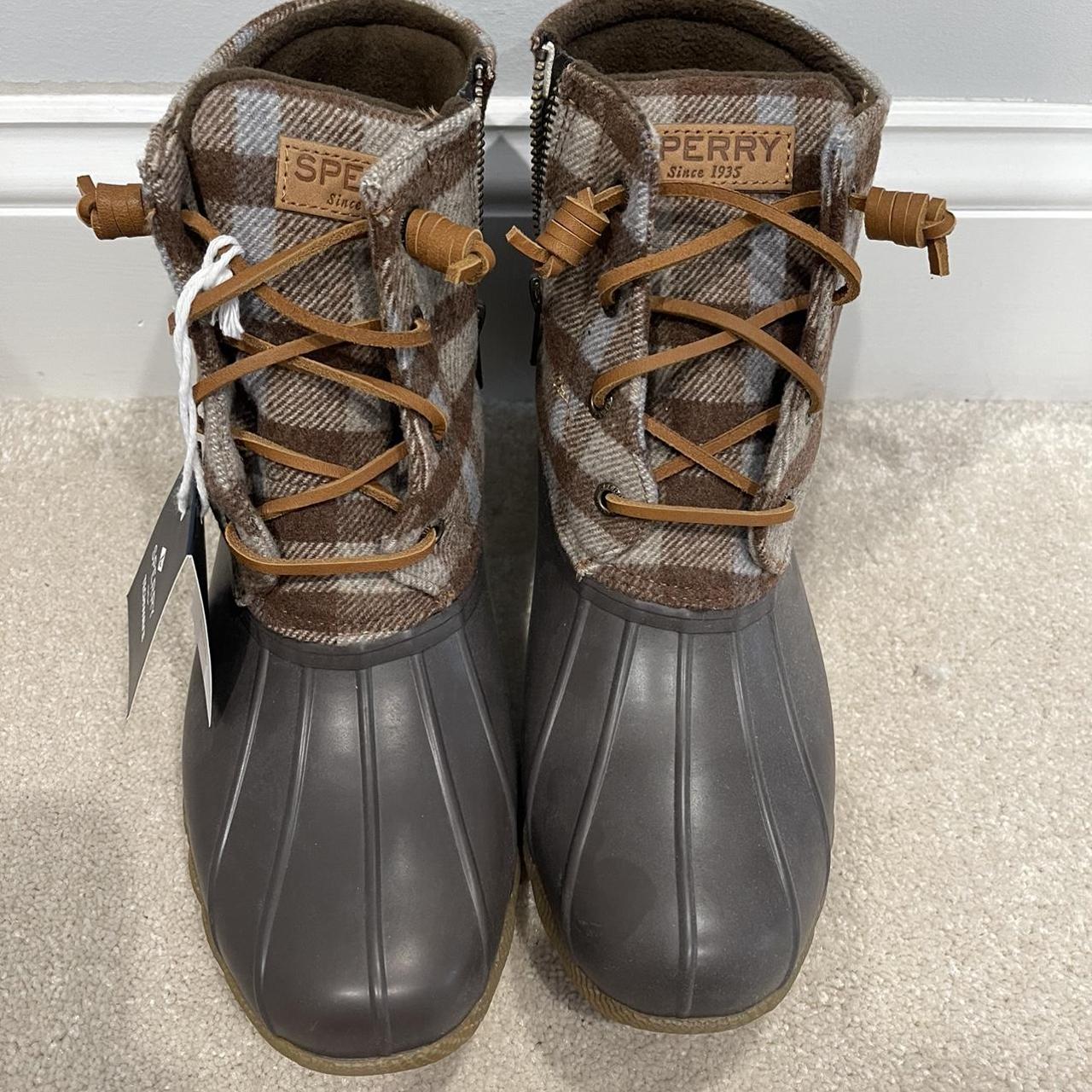 brown and olive sperry duck boots