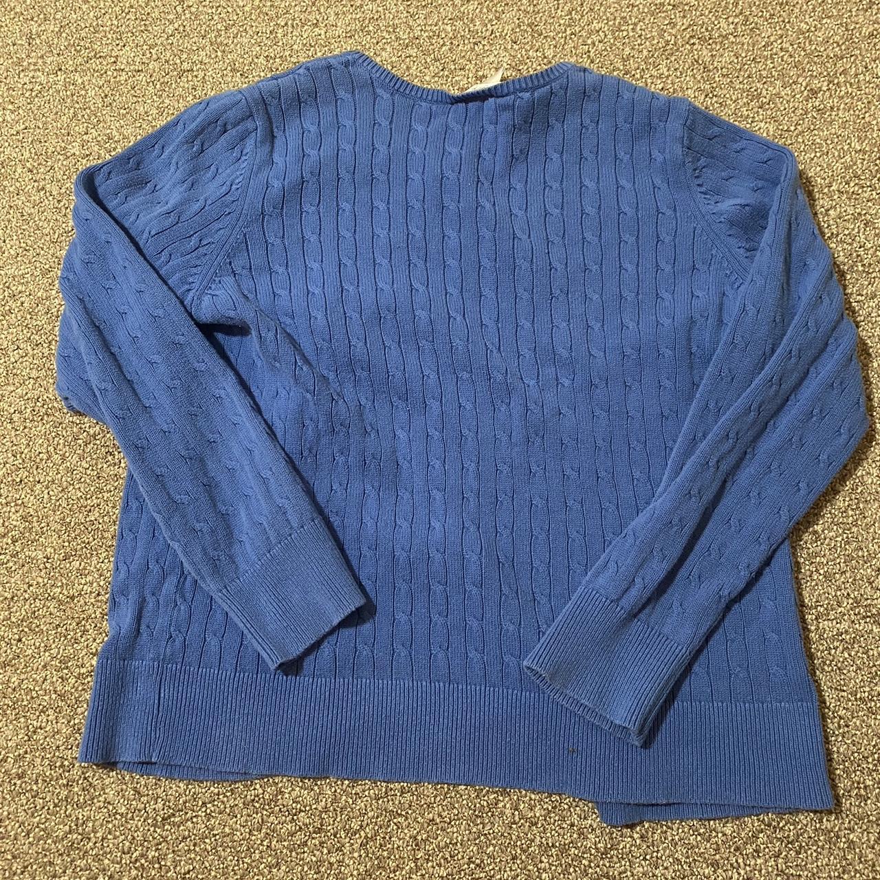 Ann Taylor blue cable knit button up sweater size XL... - Depop