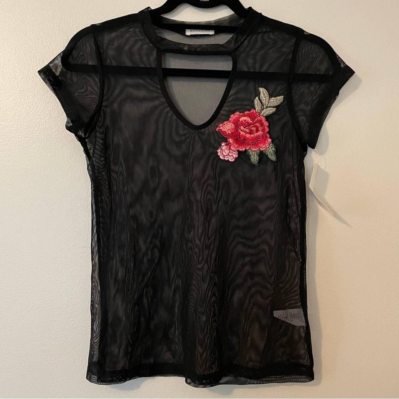 Black sheer best sale top with roses