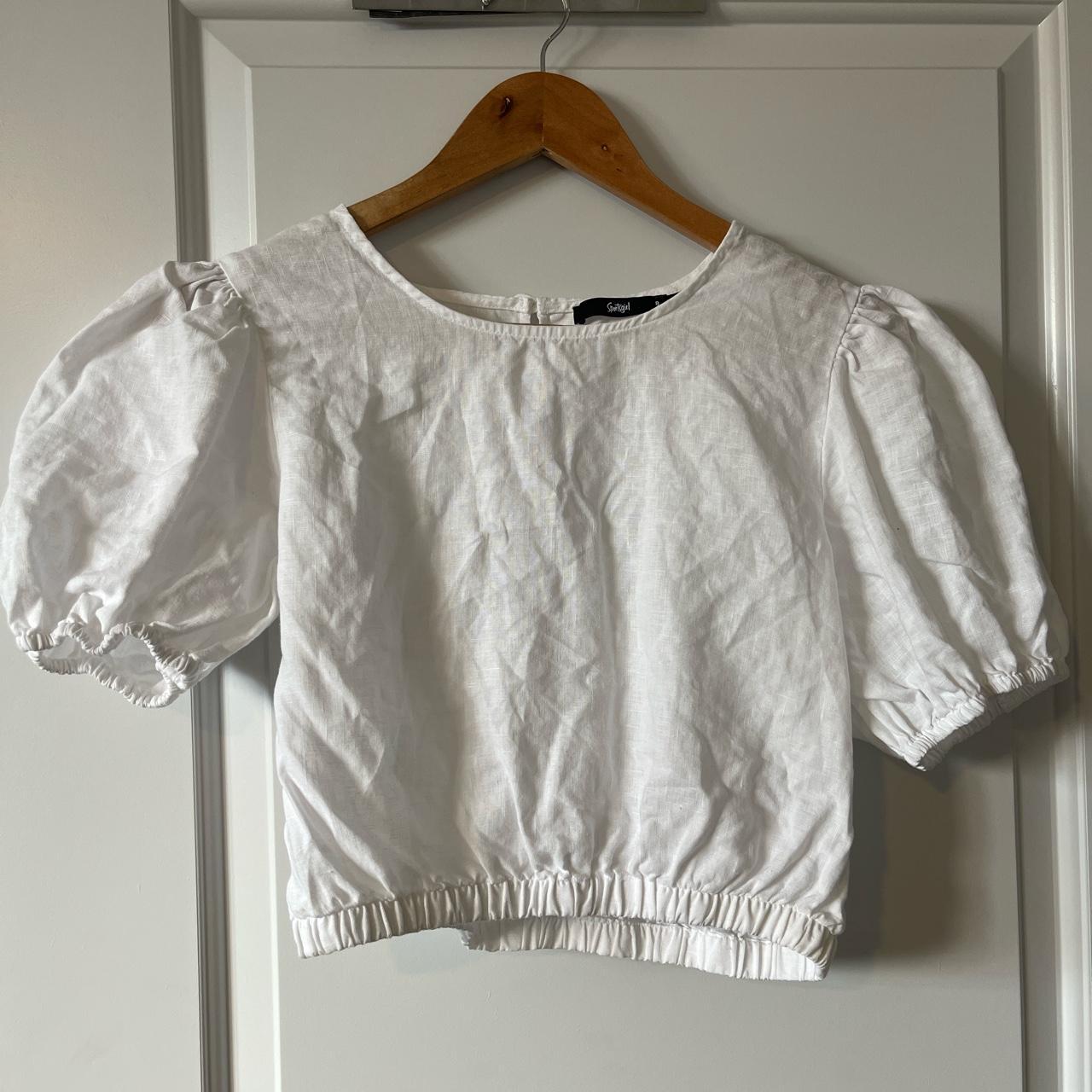 White crop top Sportsgirl size 8 Linen Price... - Depop