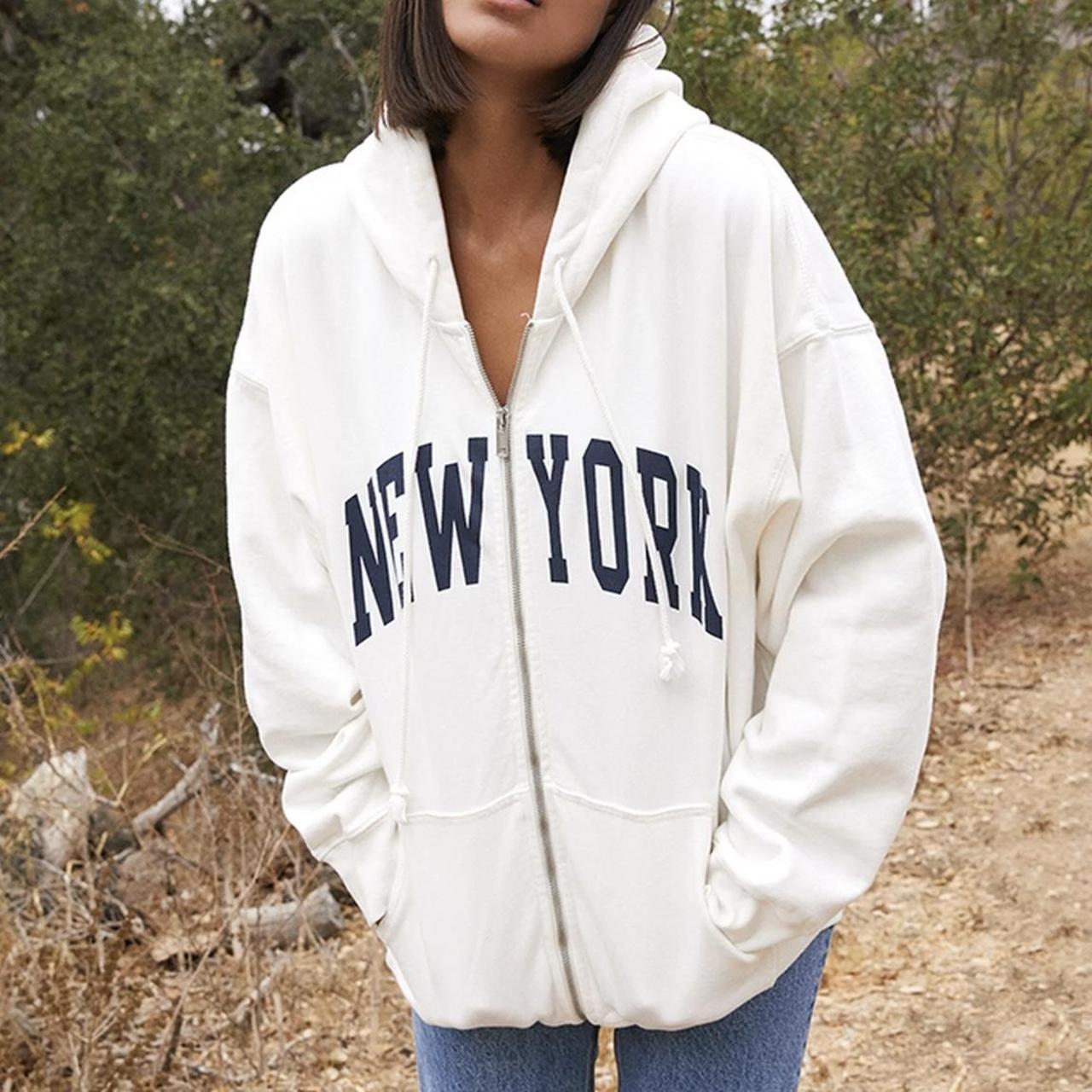 Brandy Melville White New York Full Zip Christy... Depop