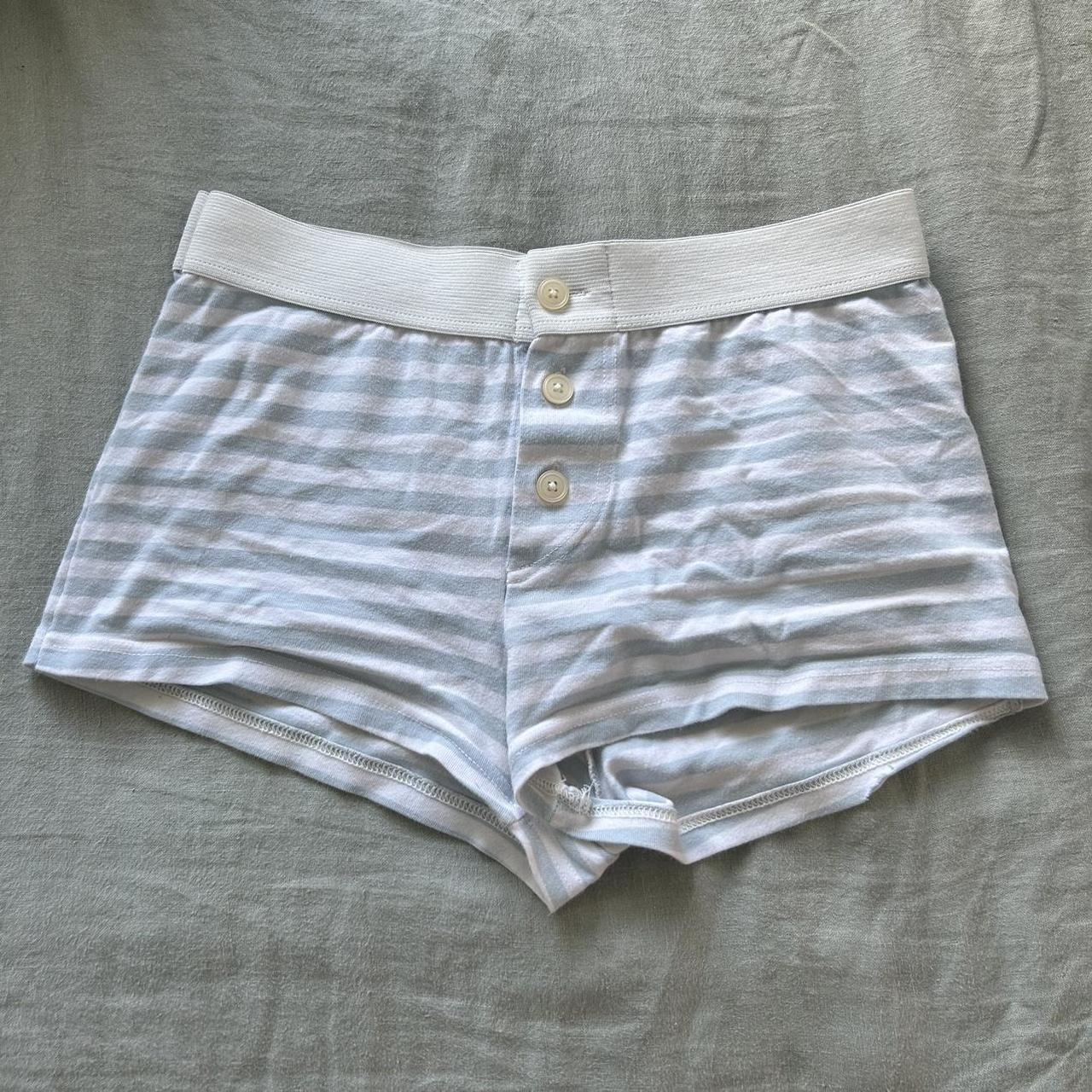 Brandy Melville Women's Blue and White Shorts | Depop