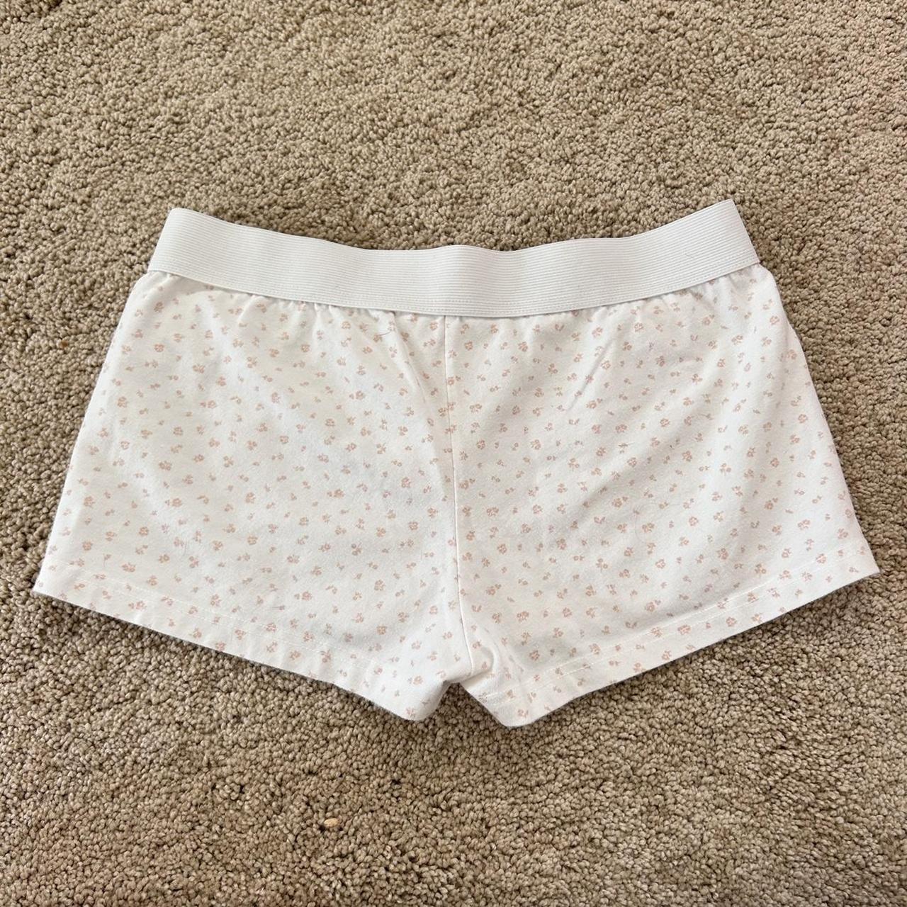 Brandy Melville White and Pink Floral Boxer... - Depop