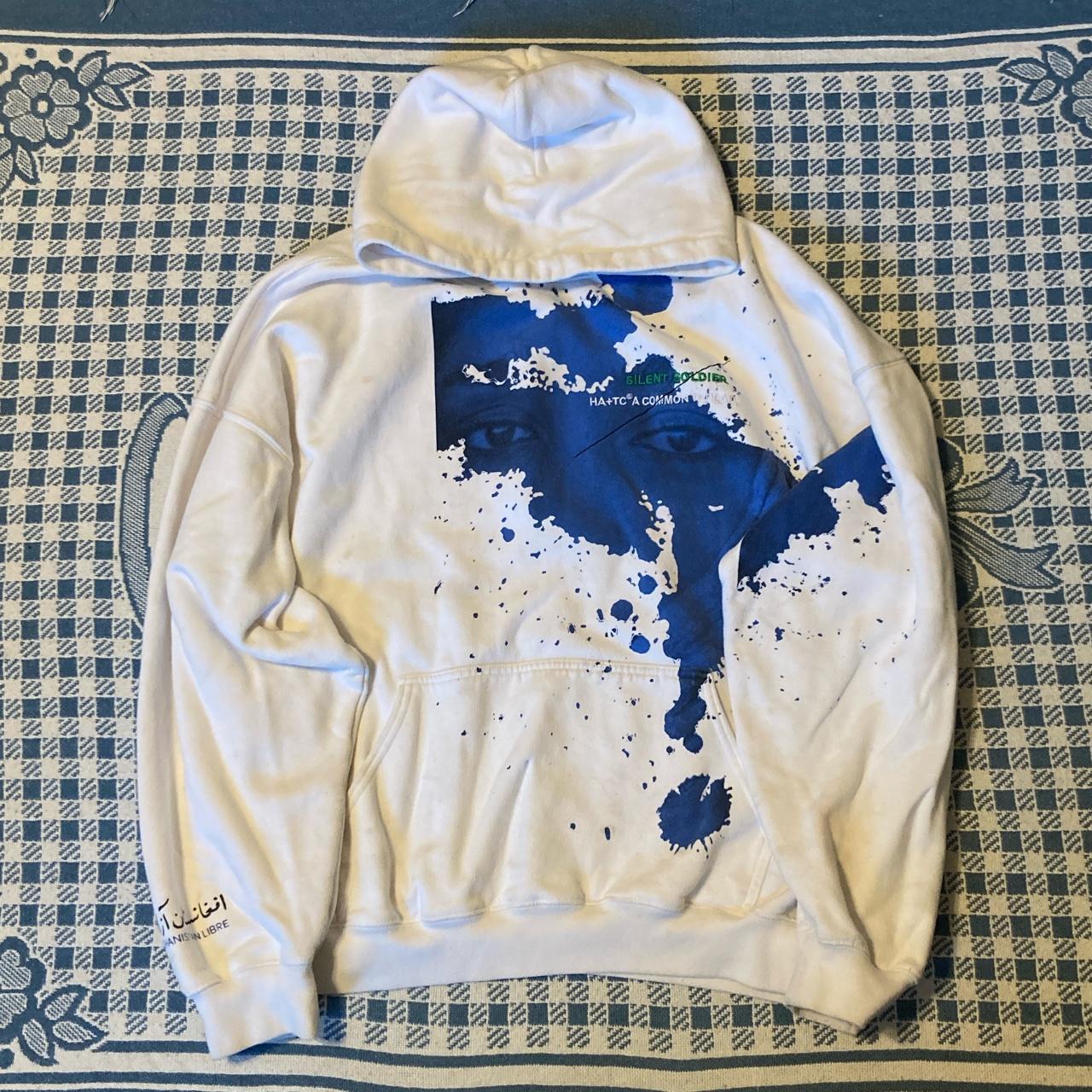 Men's White and Blue Hoodie | Depop