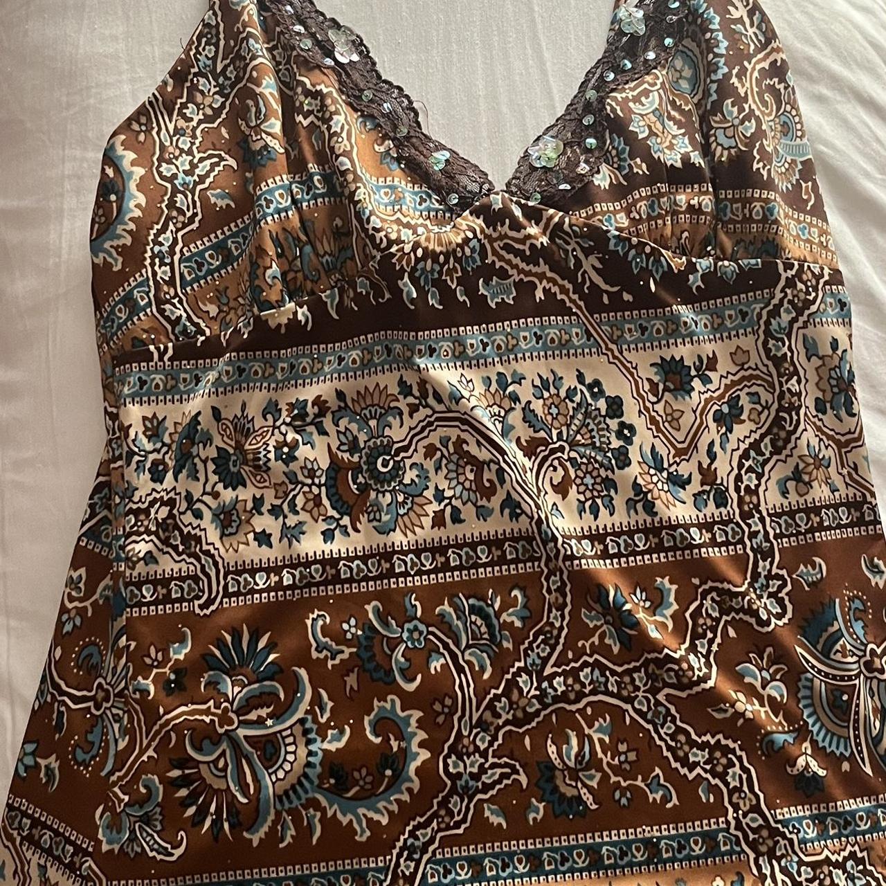 brown cami top with sequins fits xs, no tears,... - Depop