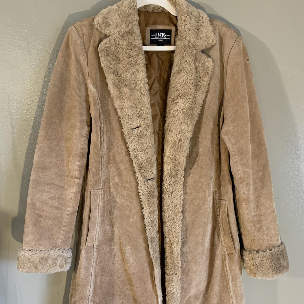 Real suede coat w/ synthetic shearling trim. From... - Depop