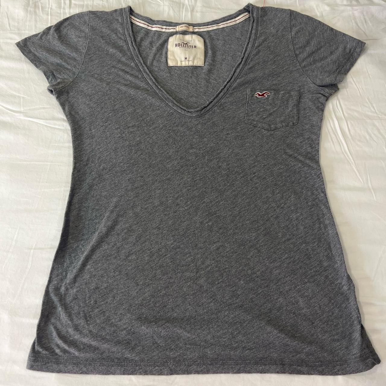 grey v neck vintage y2k 2000s hollister fitted... - Depop