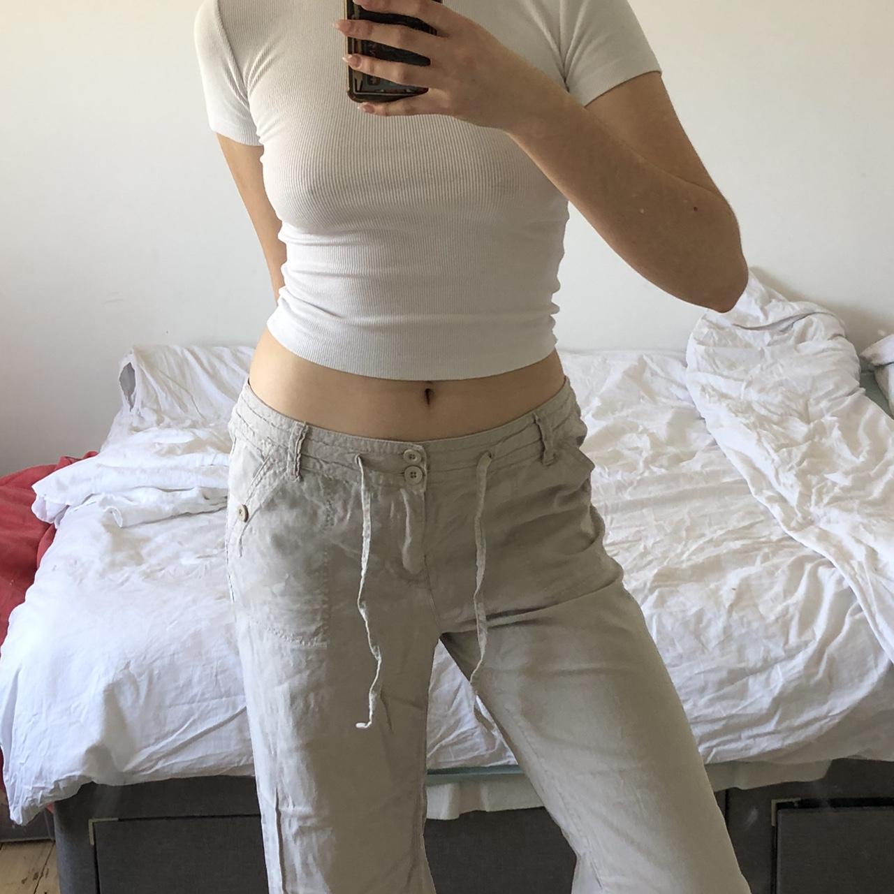 Women's Grey and Cream Trousers | Depop