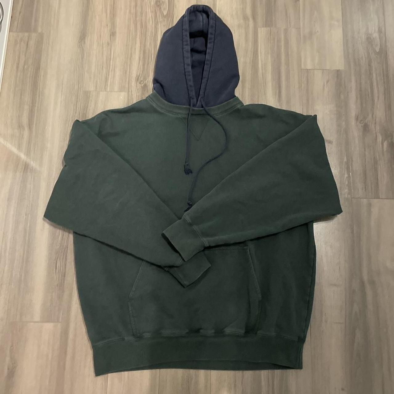 Green Brandy Melville Colorblock Hoodie • navy and... - Depop