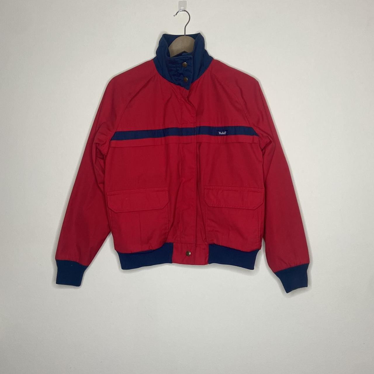 Woolrich Men's Red and Navy Jacket | Depop