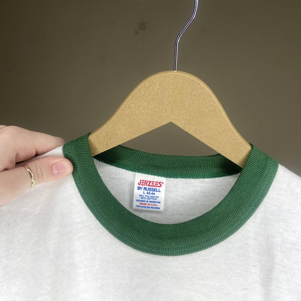 Men's White and Green Shirt | Depop