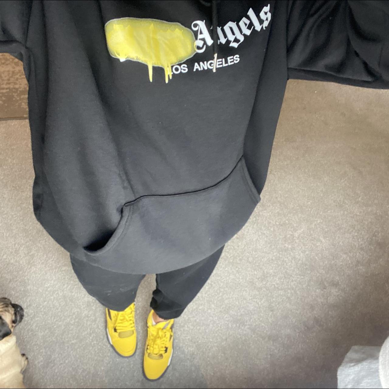 Palm Angels Women's Yellow and Black Hoodie Depop