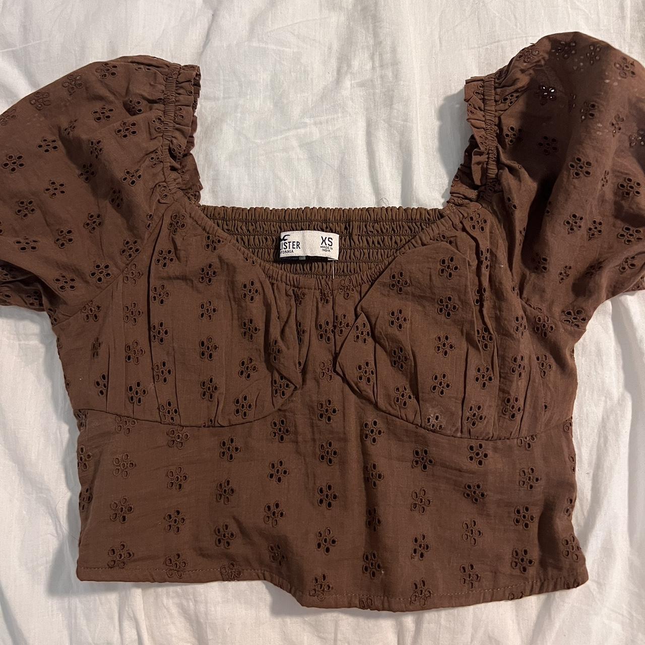 hollister xs brown crop top with flower cut outs &... - Depop