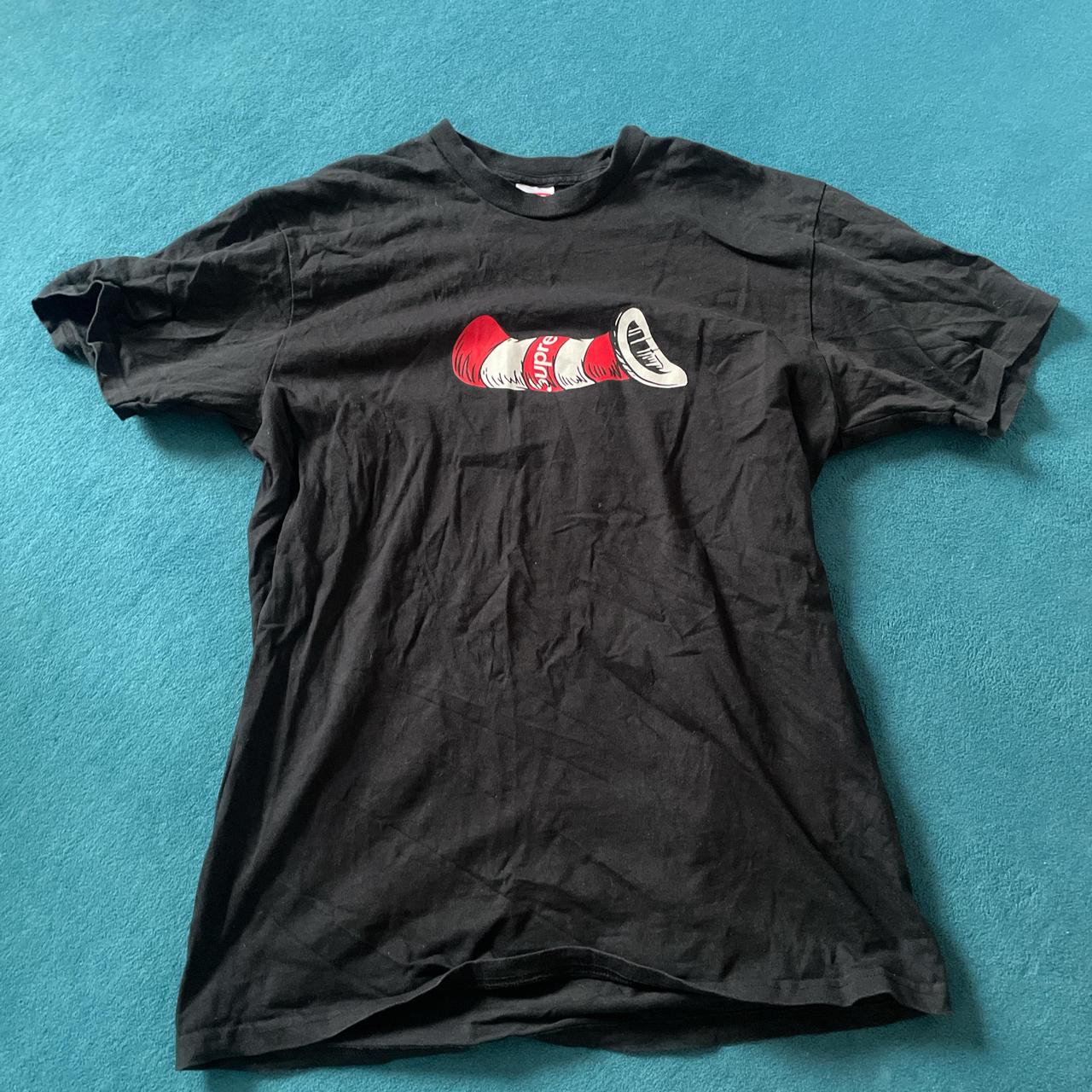 Large supreme cat in the hat colab black tshirt Depop