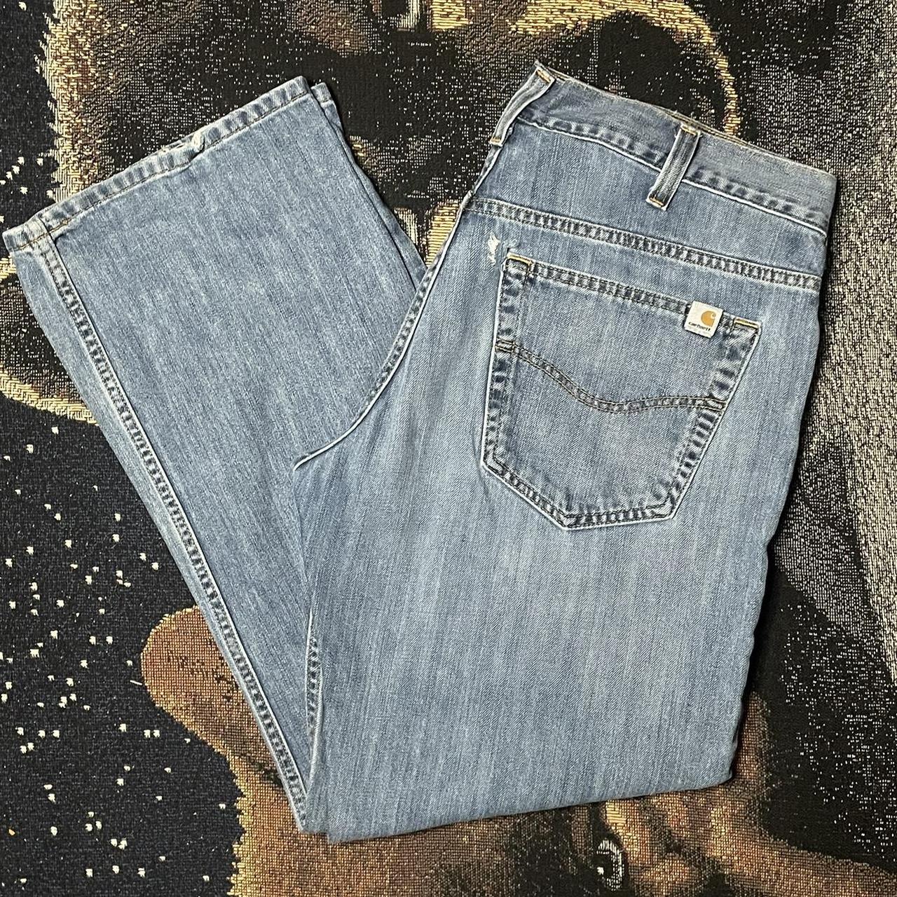 Y2K Carhartt Work Jeans Blue Denim Pants small rip... - Depop