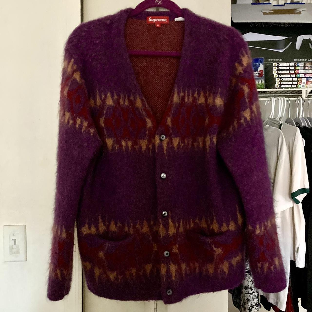 Supreme Abstract Stripe Mohair Cardigan Plum , Size...