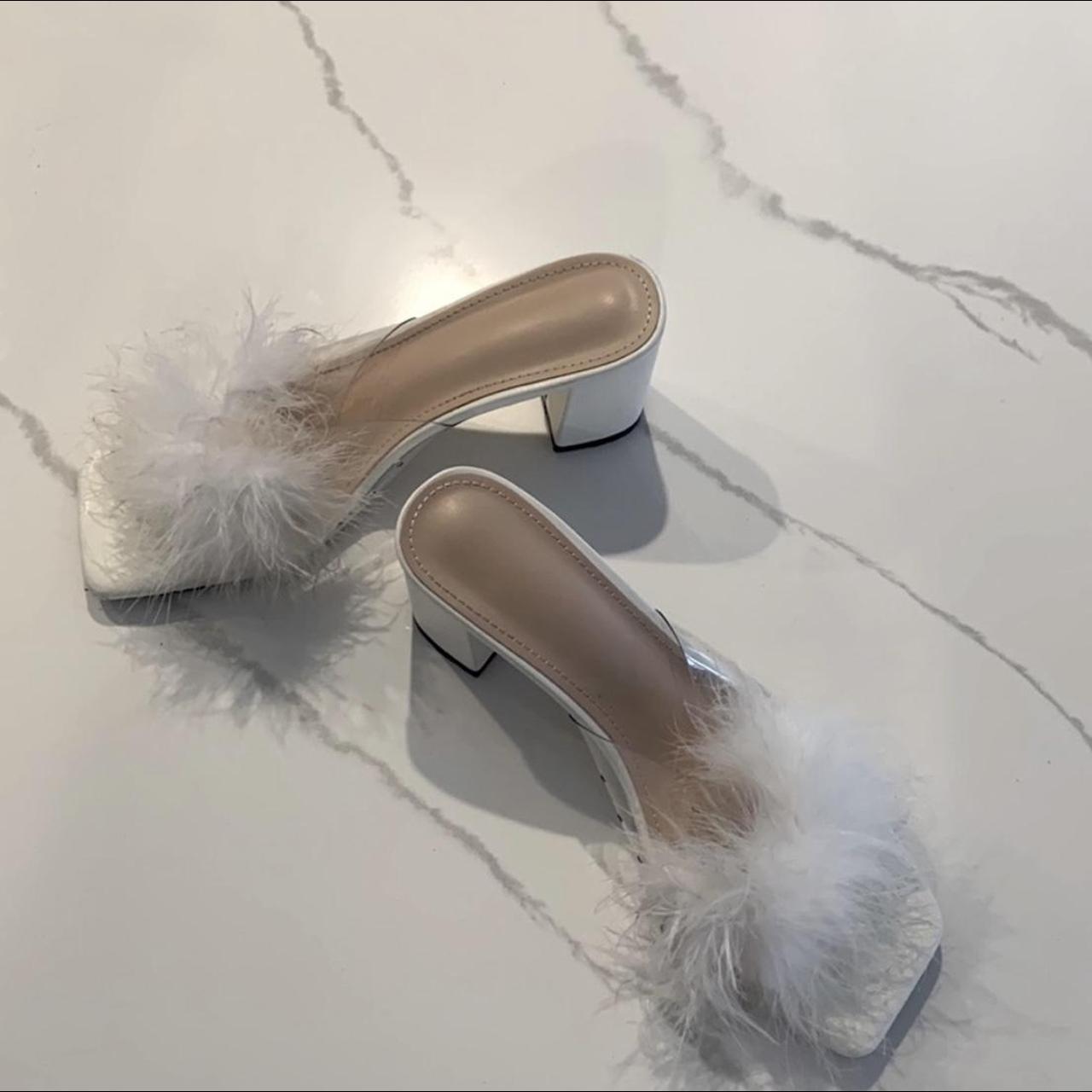 pink fuzzy chunky heels
