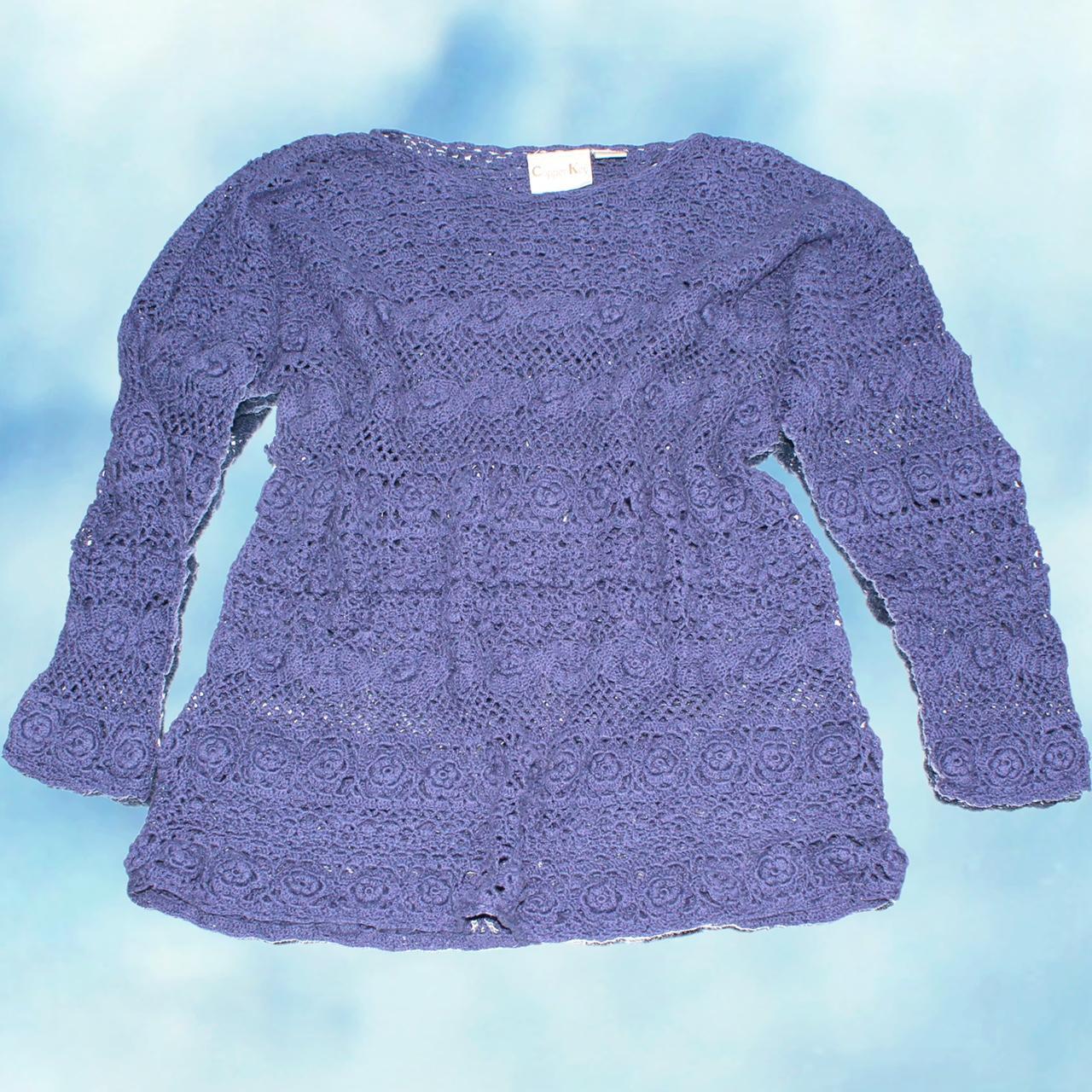 Dark blue, oversized, crochet sweater. Prettiest,... - Depop