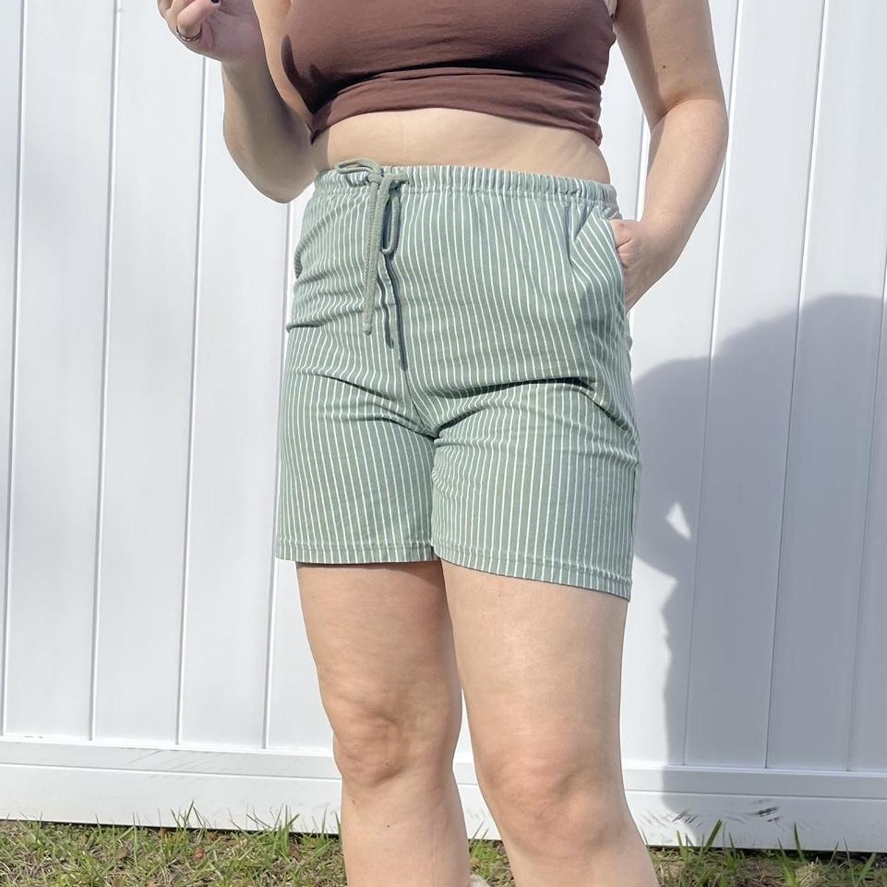 Sage Green Striped Shorts by Area 2703 -this lovely... - Depop