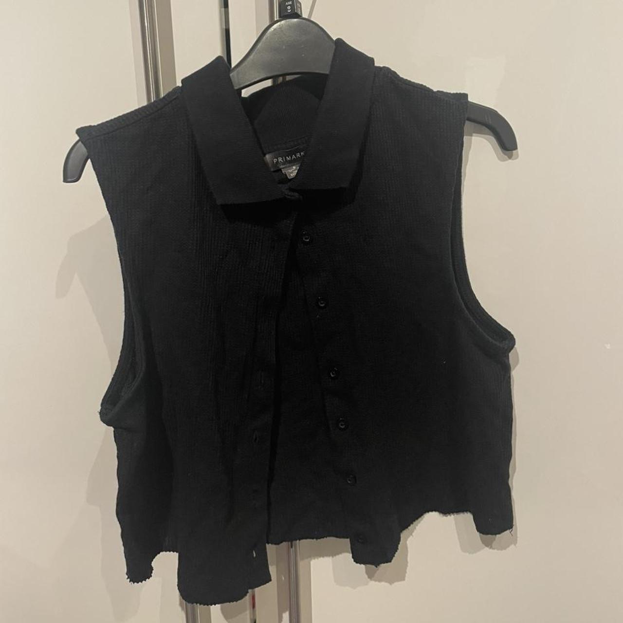 Primark black polo collar vest crop top with waffle... - Depop