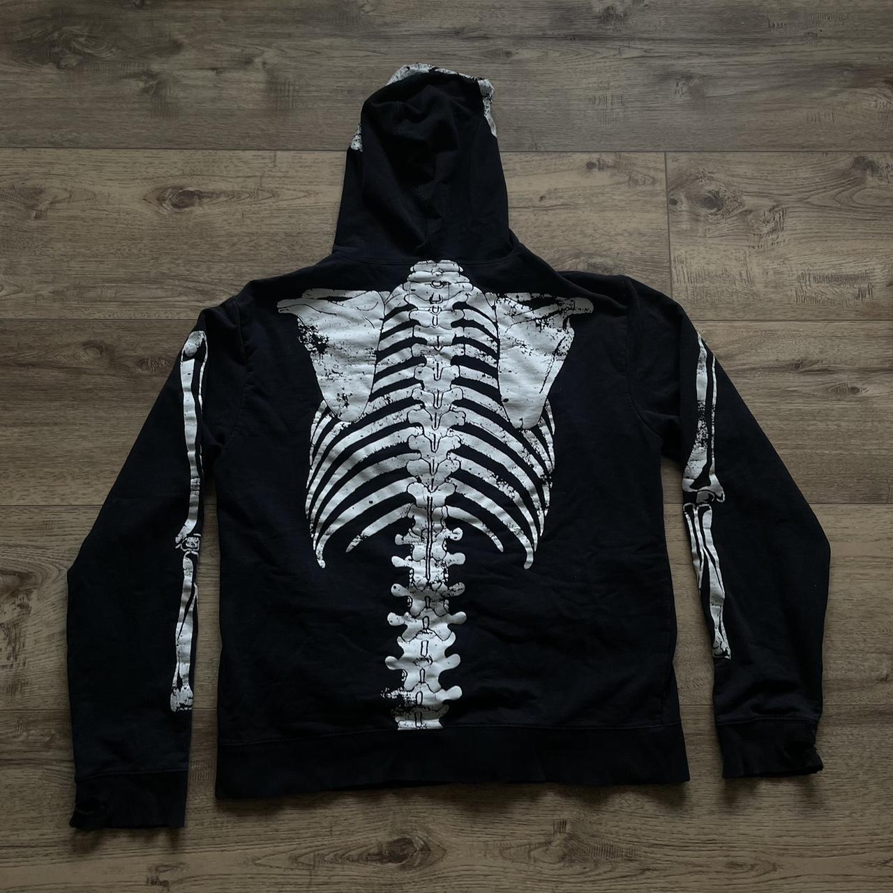 really cool y2k full zip up baggy skeleton hoodie,... - Depop