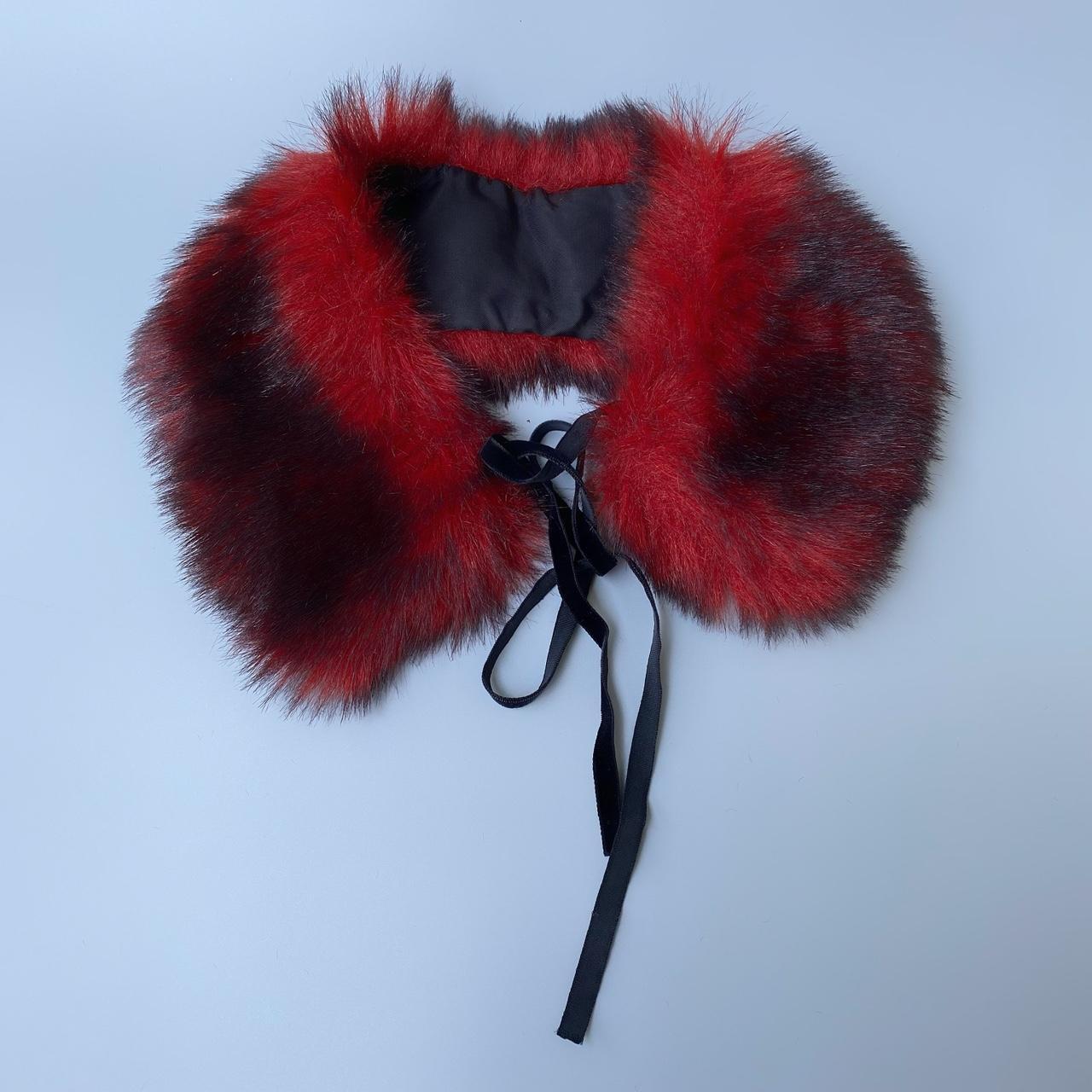 anna sui vintage faux fur collar dark red + black... - Depop