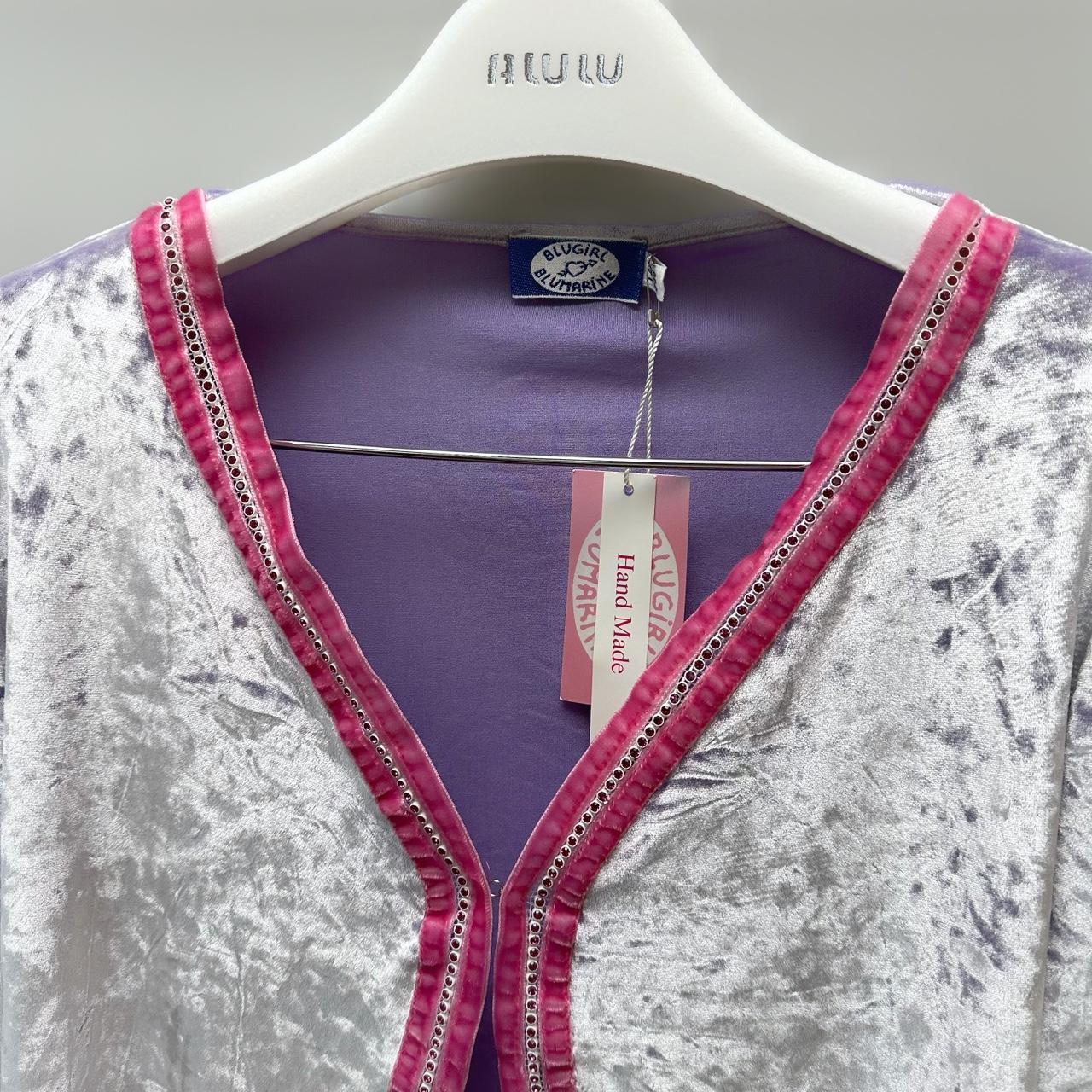 BLUGIRL BLUMARINE 花柄　七分袖カーディガン　紫フリルシルク春夏 BLUGIRL BLUMARINE 花柄七分袖カーディガン紫フリルシルク春夏