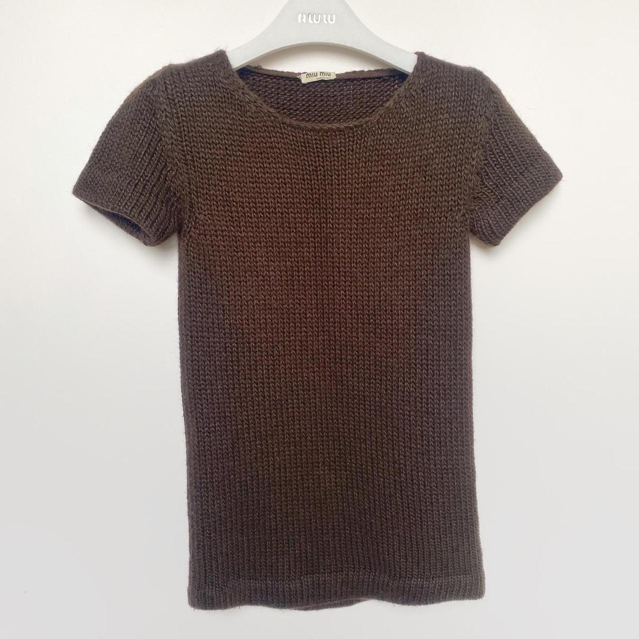 miu miu knitted short-sleeve top brown wool | Depop