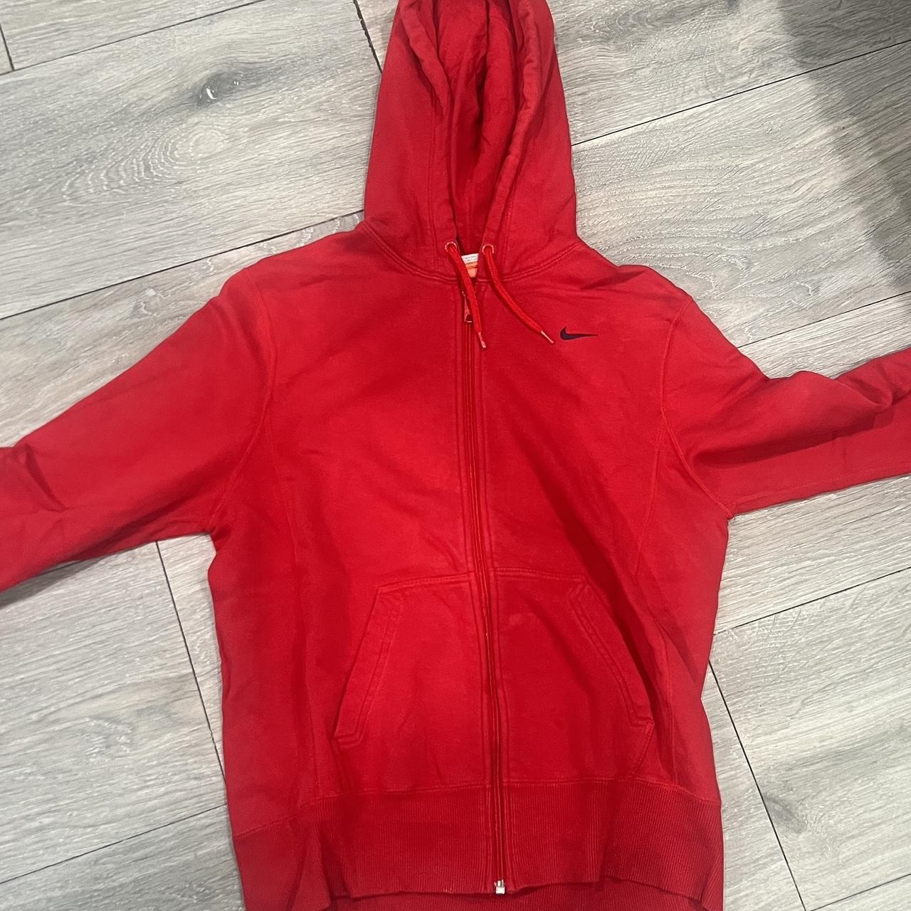 Vintage Nike Red Zip Up Hoodie Size: Large (Girls)... - Depop