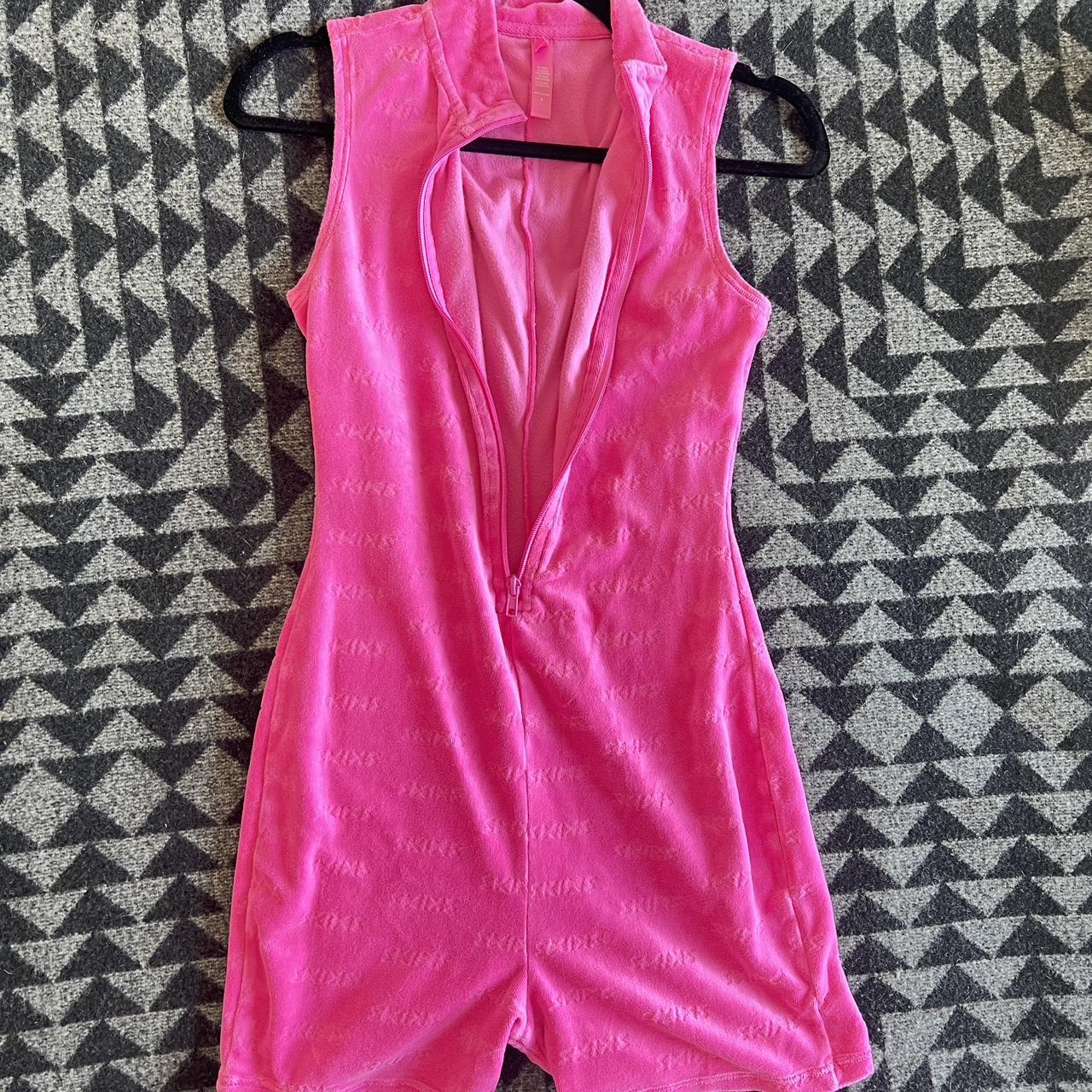 Pink Velvet Onesie Womens SKIMS Super Soft Hot Pink Velour Onesie