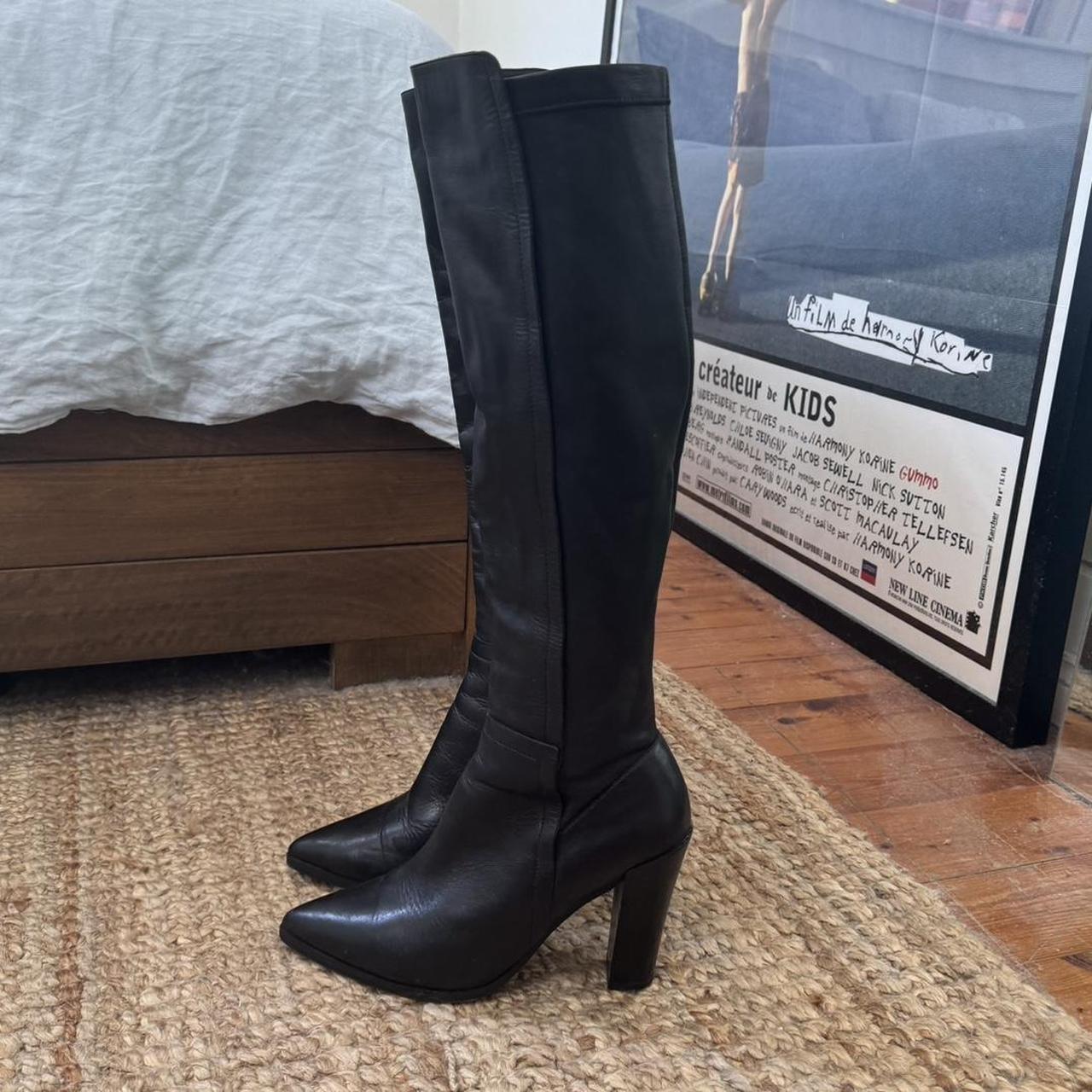 Leather mid calf boots Vintage Worn once Great... - Depop