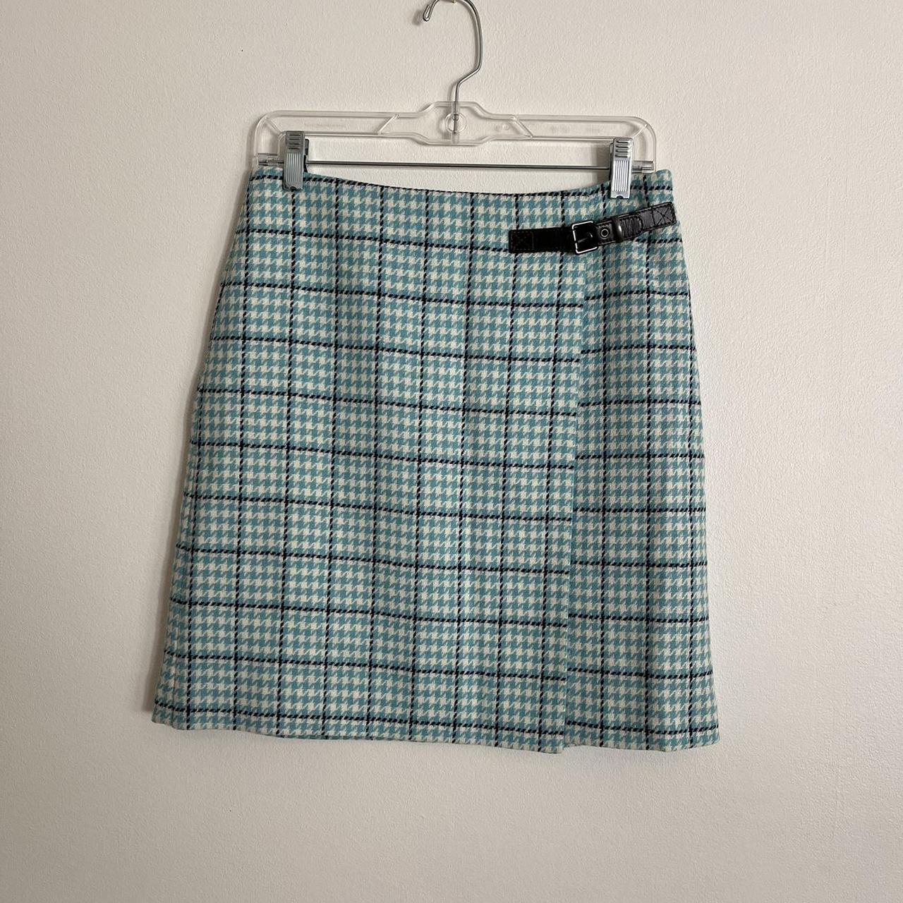 Light blue plaid midi skirt hotsell