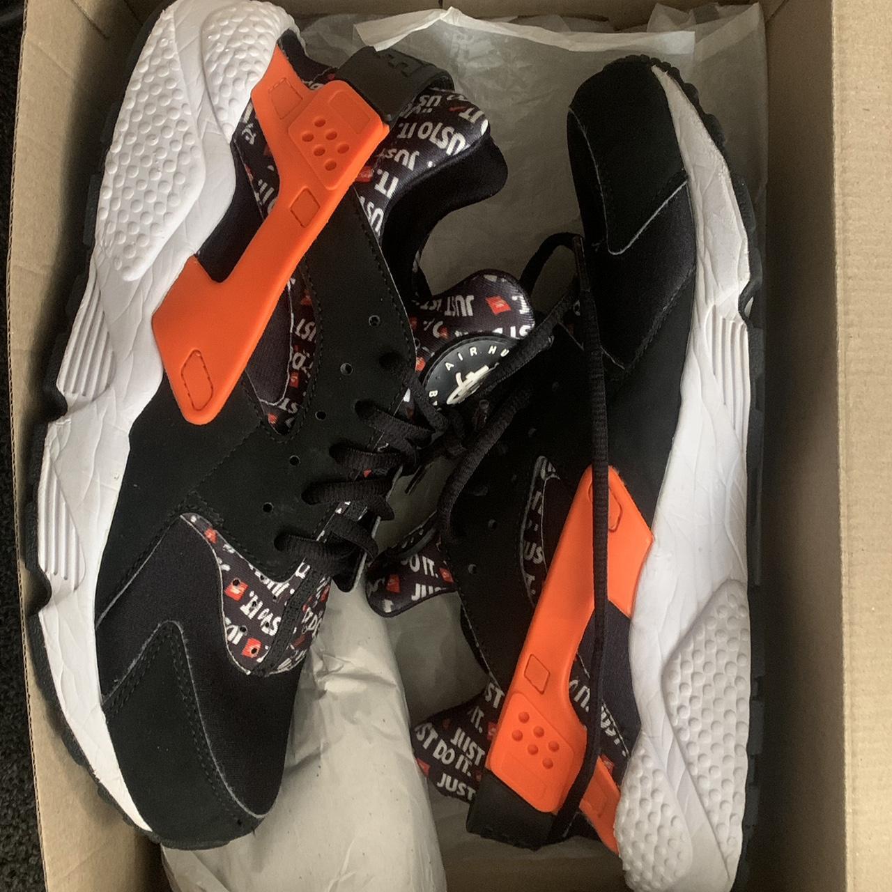 Nike Just Do It Black Orange and White Huaraches. Depop