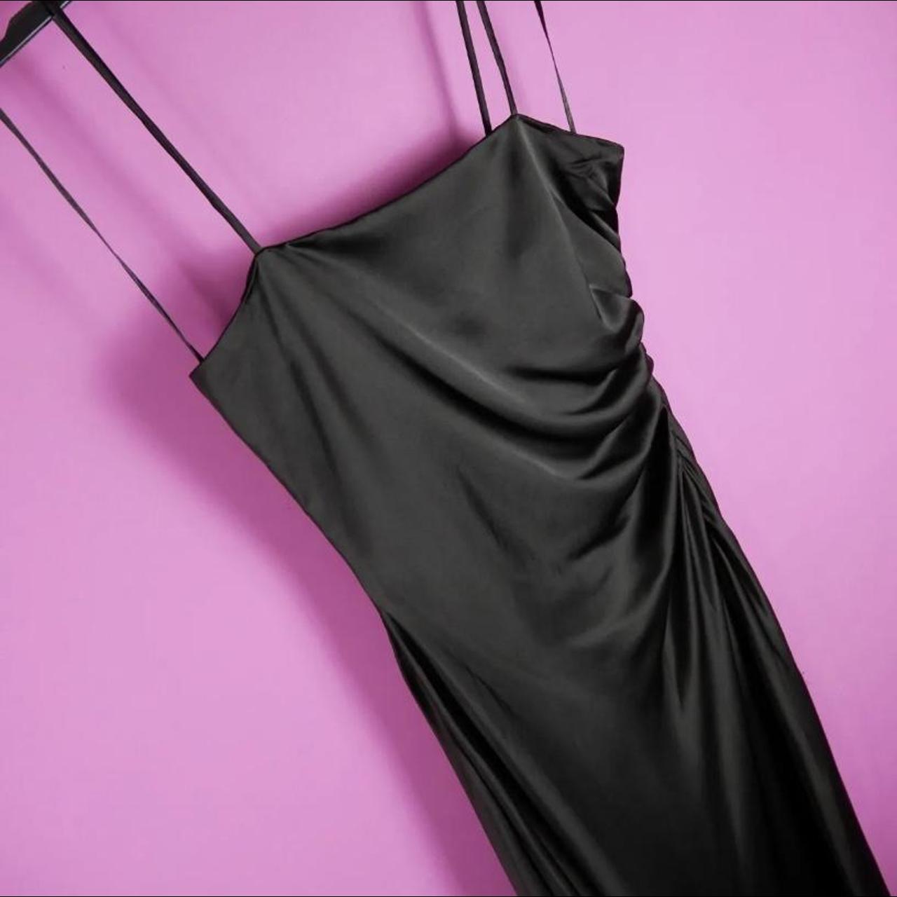 Zara black satin maxi dress with ruched side and... Depop