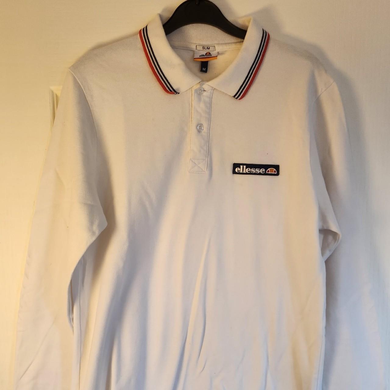 White Ellesse long sleeved polo shirt size medium. - Depop