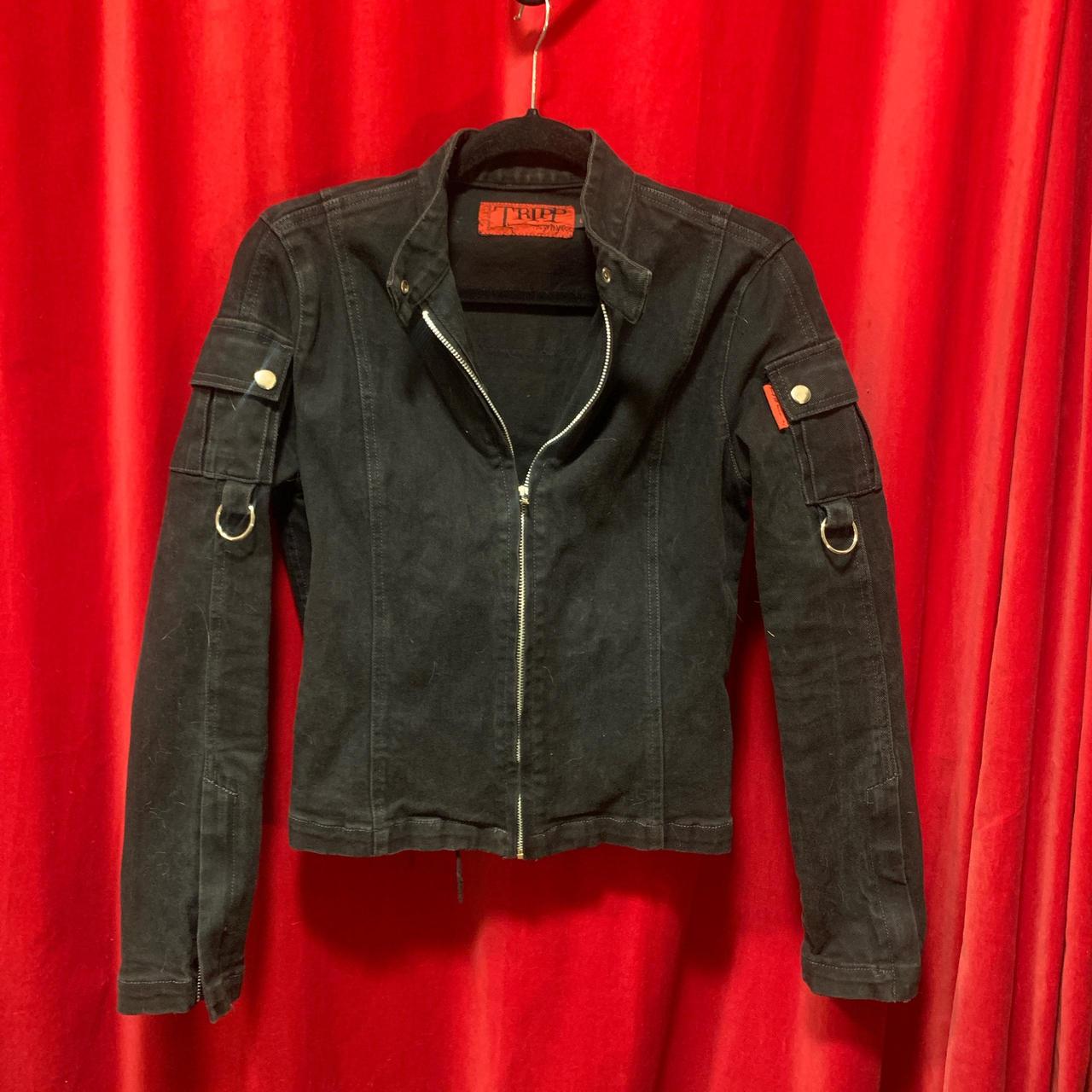 Tripp NYC black stretch denim moto jacket with... - Depop