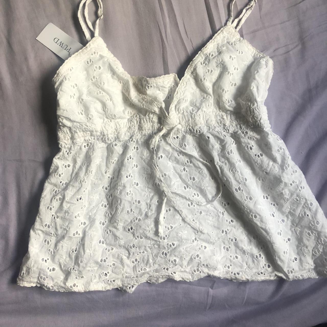 brandy style white cami top Embroidered perfect for... - Depop