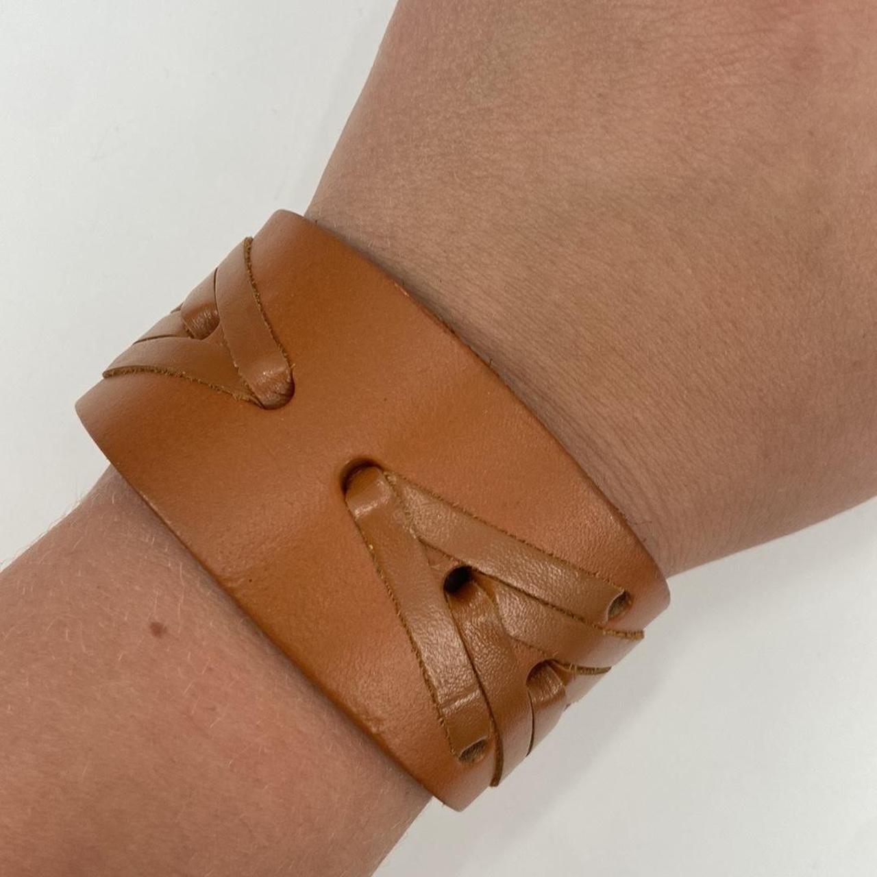 Tan leather wrapped bracelet handmade In great... Depop
