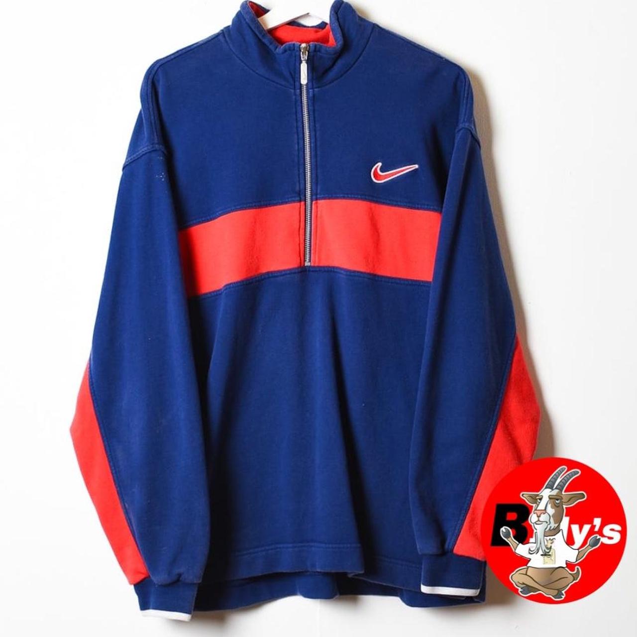 Cotton 90’s Nike quarter zip Blue and red stripe... Depop