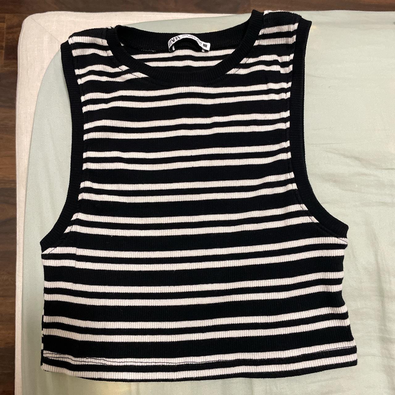 Striped Zara crop tank top Size Small, can also... - Depop