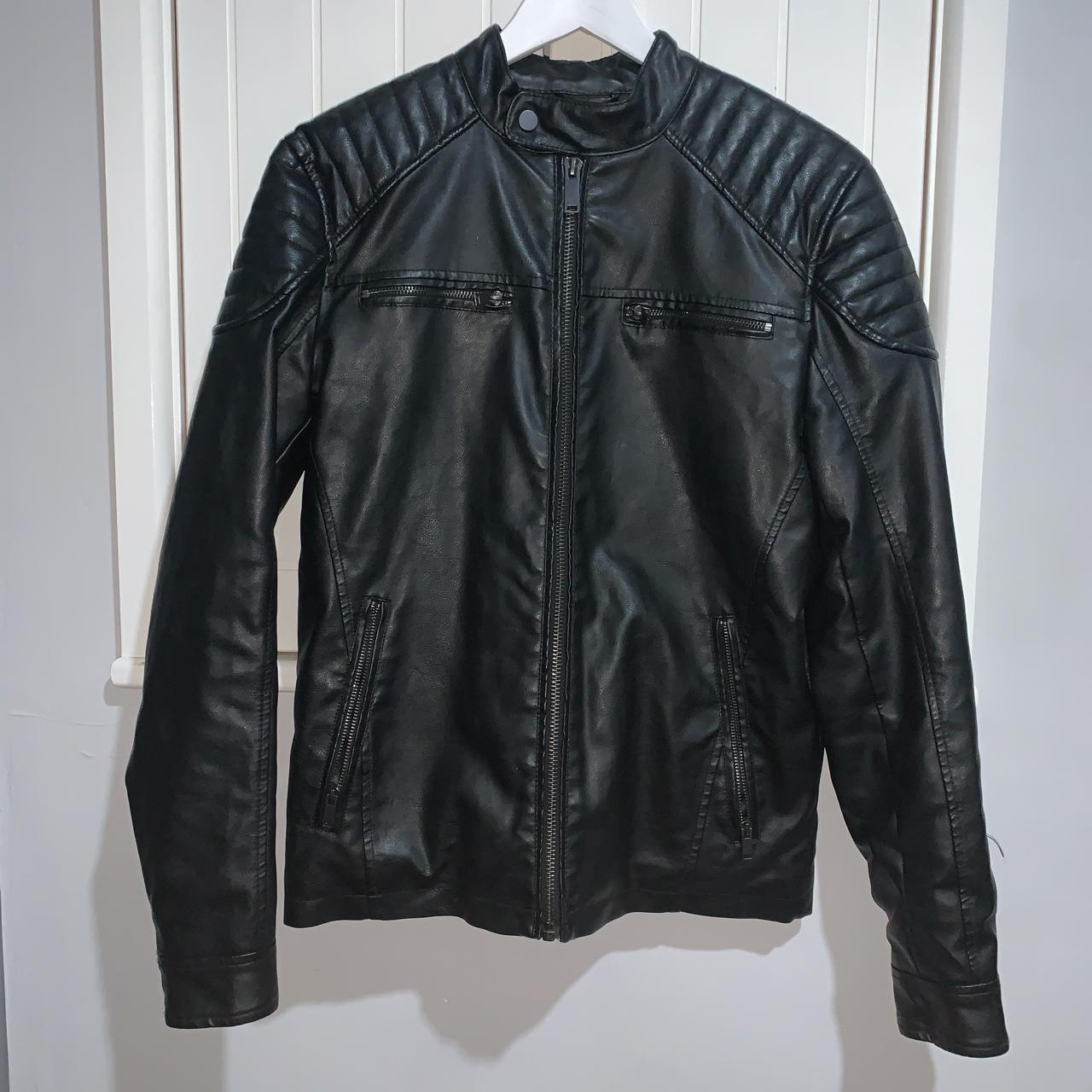 Men’s River island Leather jacket Fits a small... - Depop