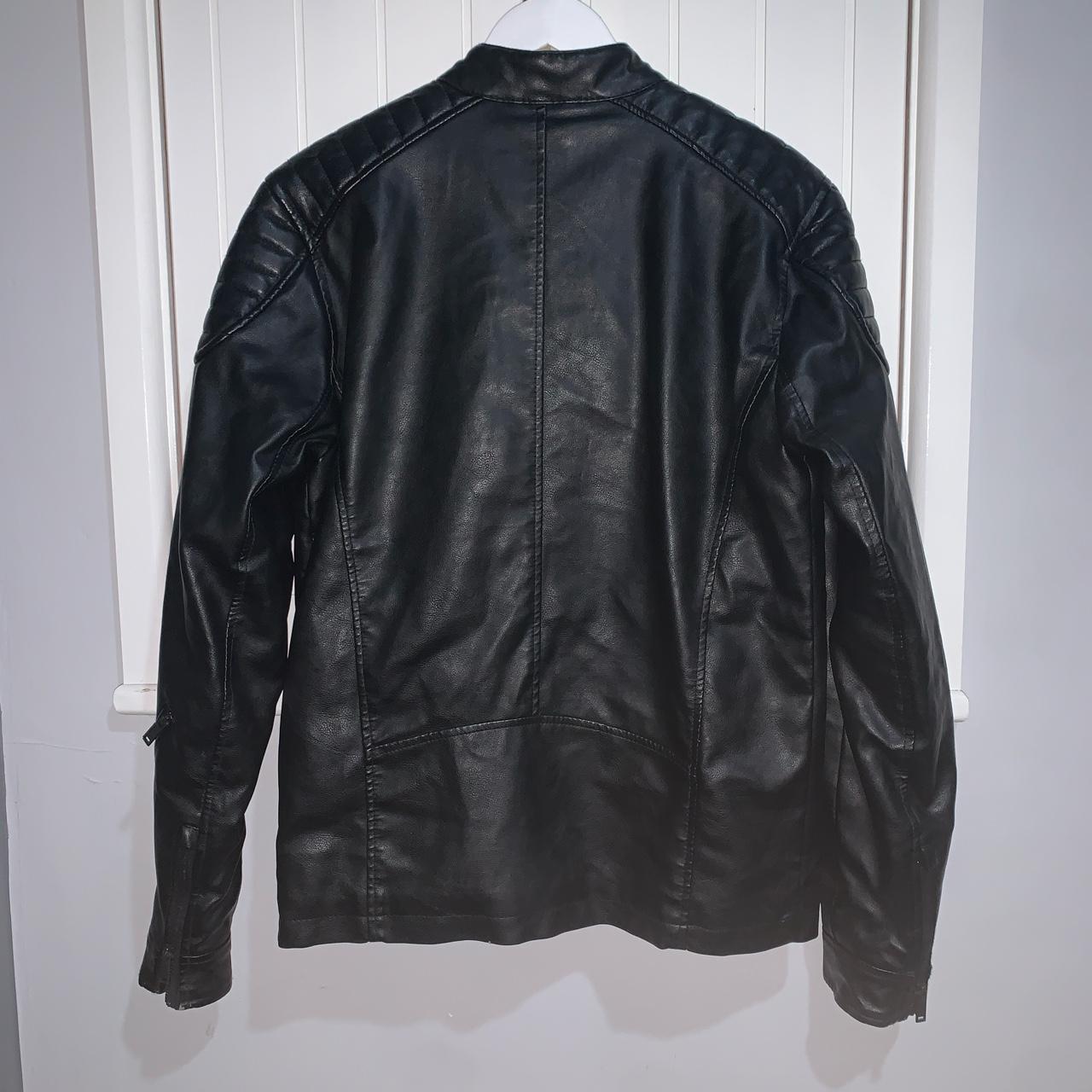 Men’s River island Leather jacket Fits a small... - Depop