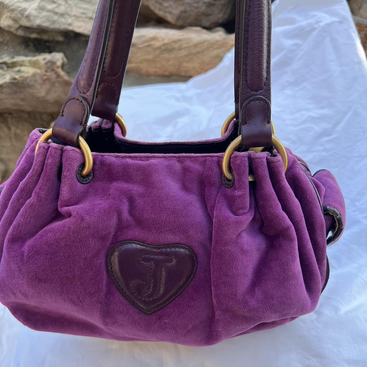 JUICY COUTURE Leather Velvet Heart tote purse satchel PINK BROWN PURPL –  Psychotic Leopard