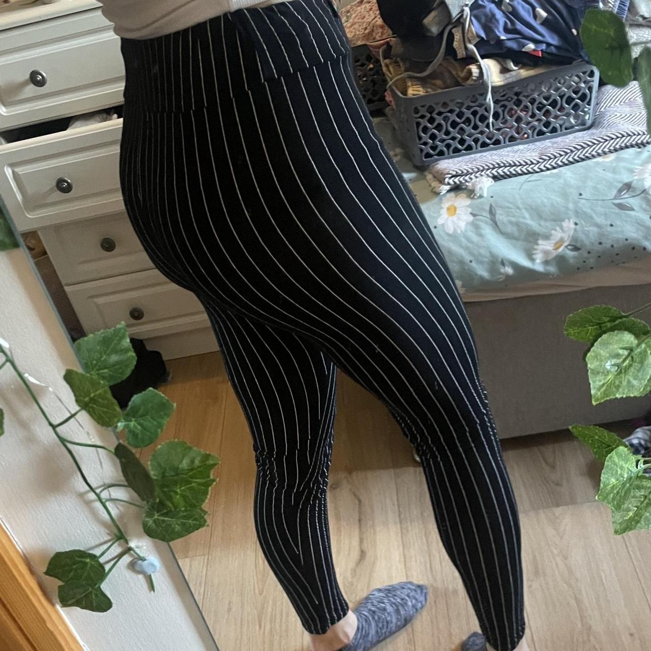 black and white striped trousers worn once - Depop