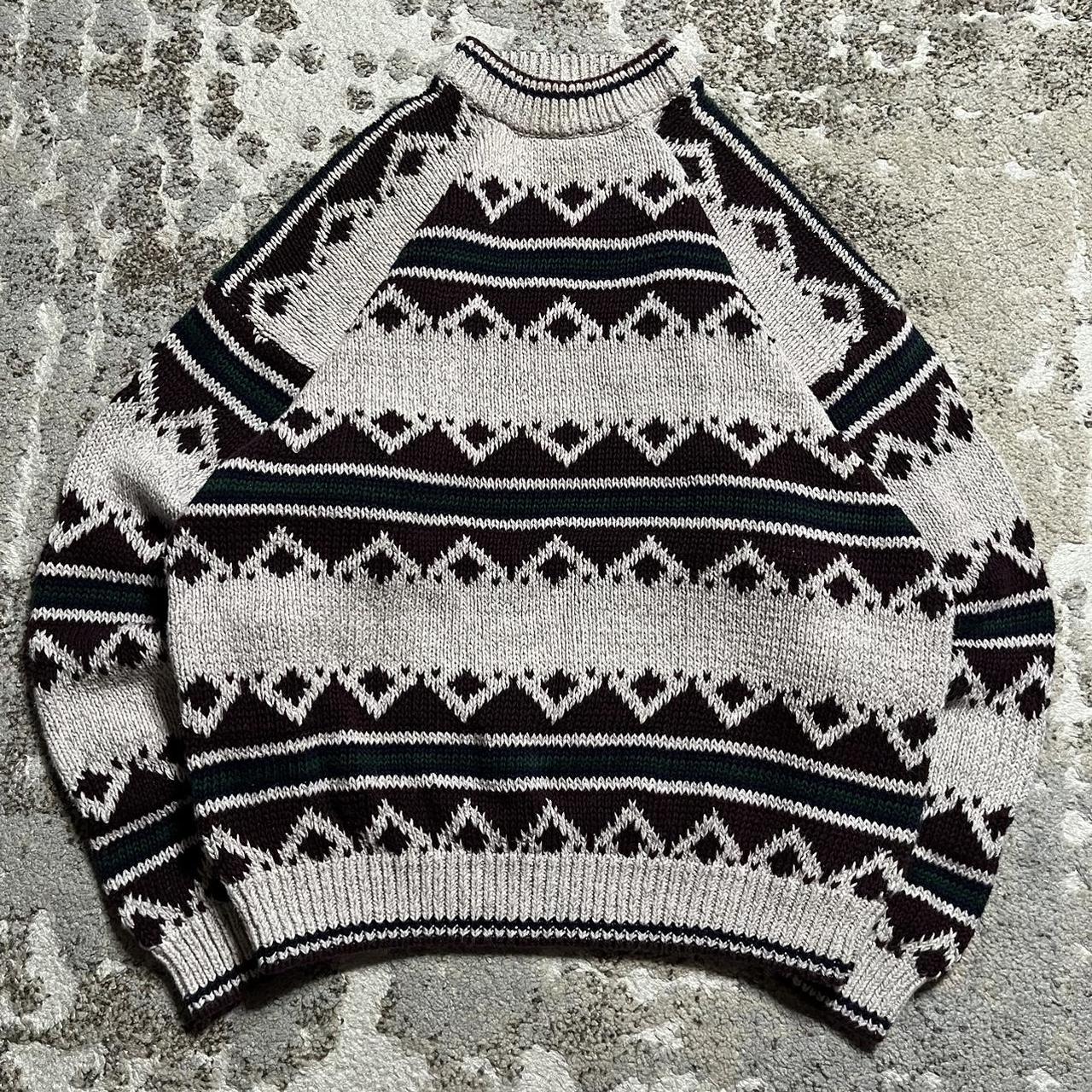 Vintage 90s Heavyweight Grandpa Style Patterned Knit... - Depop