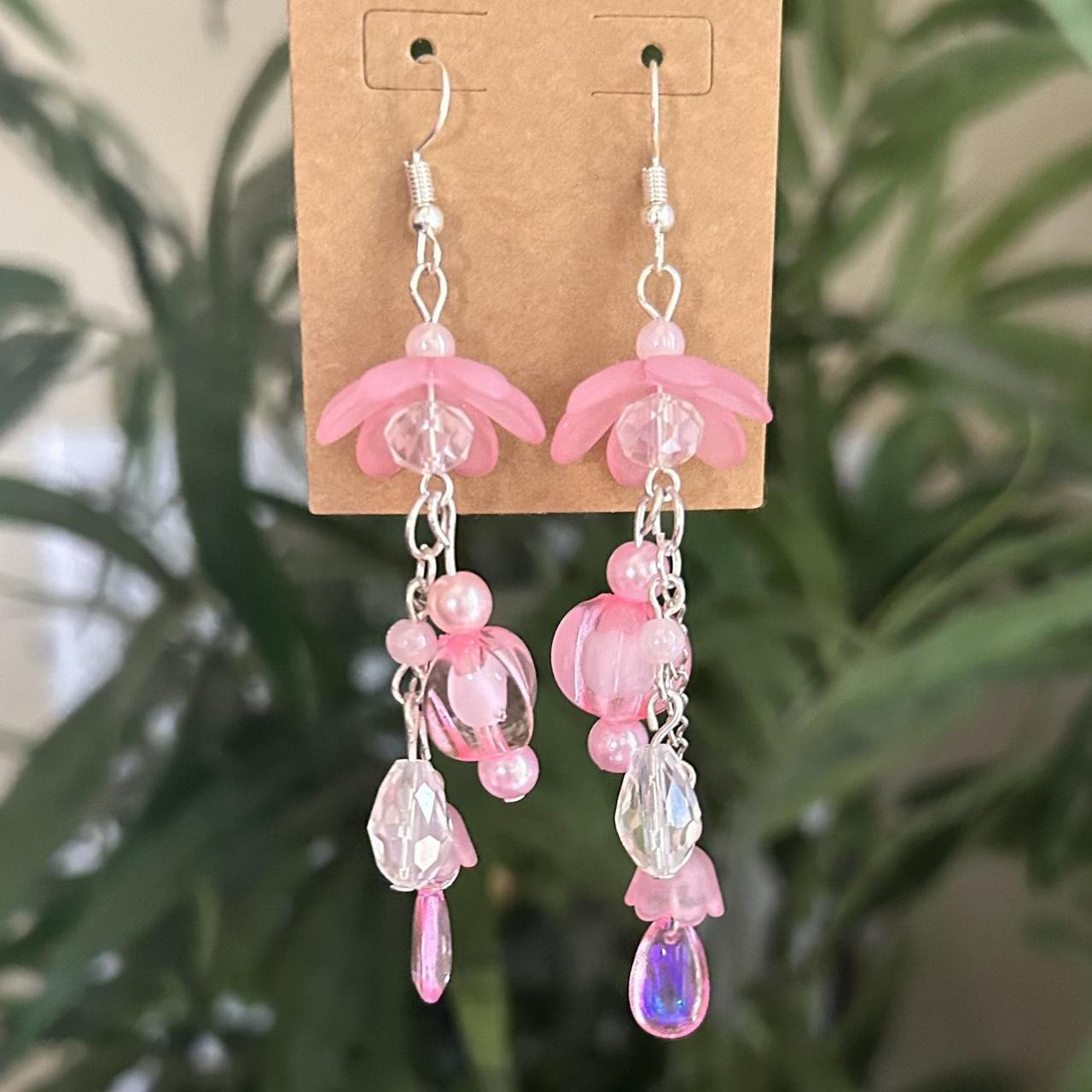 Flower Jellyfish Dangle Earrings Pink Handmade By Depop